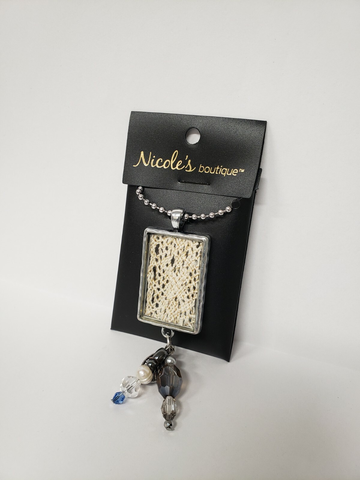 NICOLE’S BOUTIQUE lace fabric, window necklace, silver necklace, boho, NEW