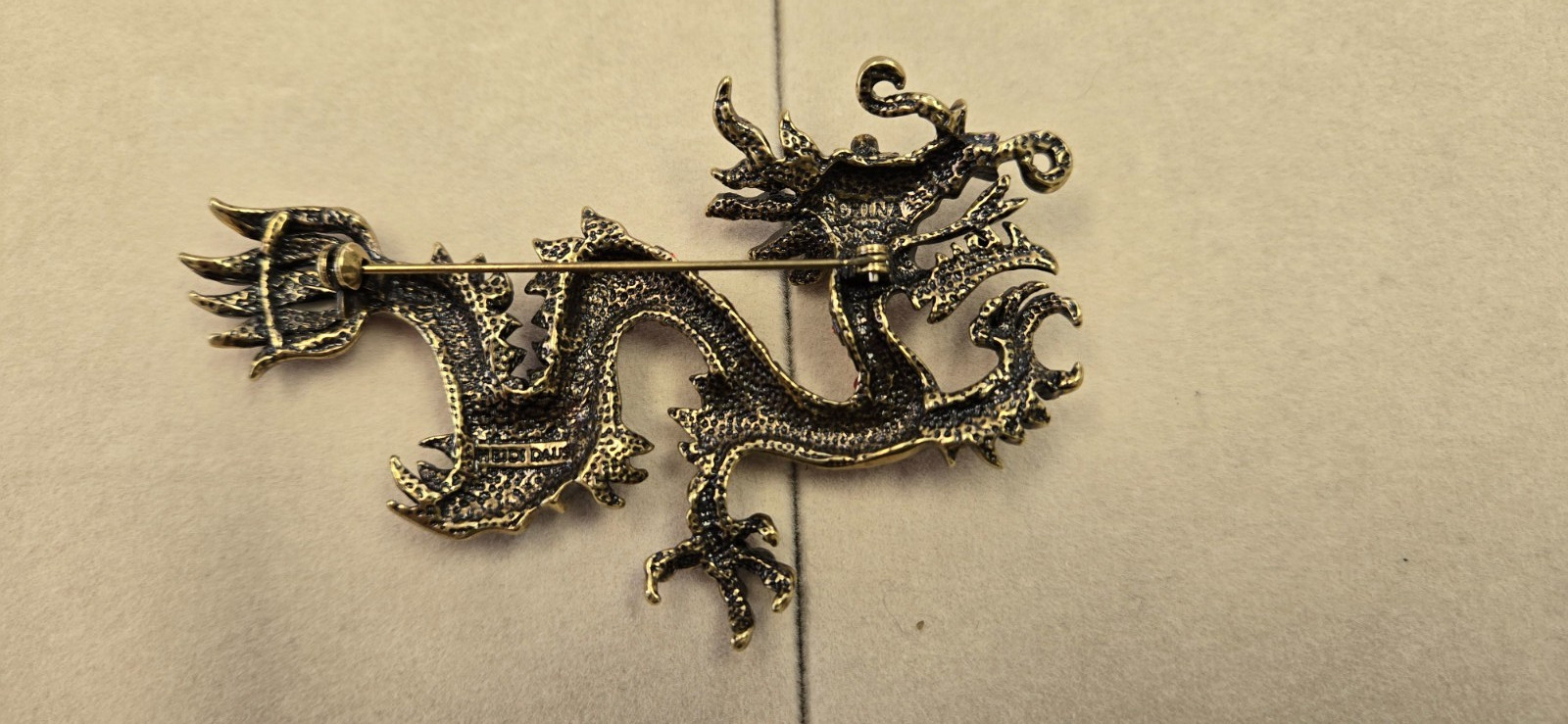Heidi Daus Shimmering Dragon Crystal Brooch Pin Red Rhinestone 3.75″ Signed