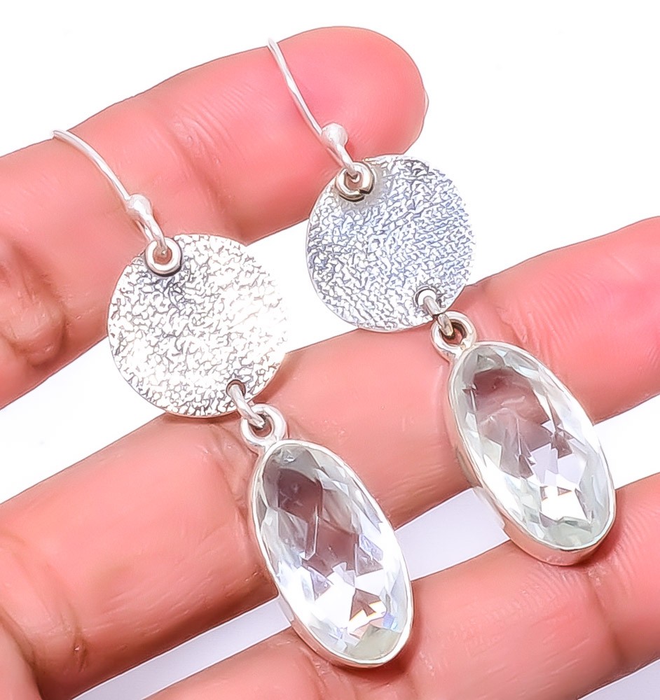 White Topaz Sand Paper Textured 925 Sterling Silver Handmade Earring 2.34″ T2