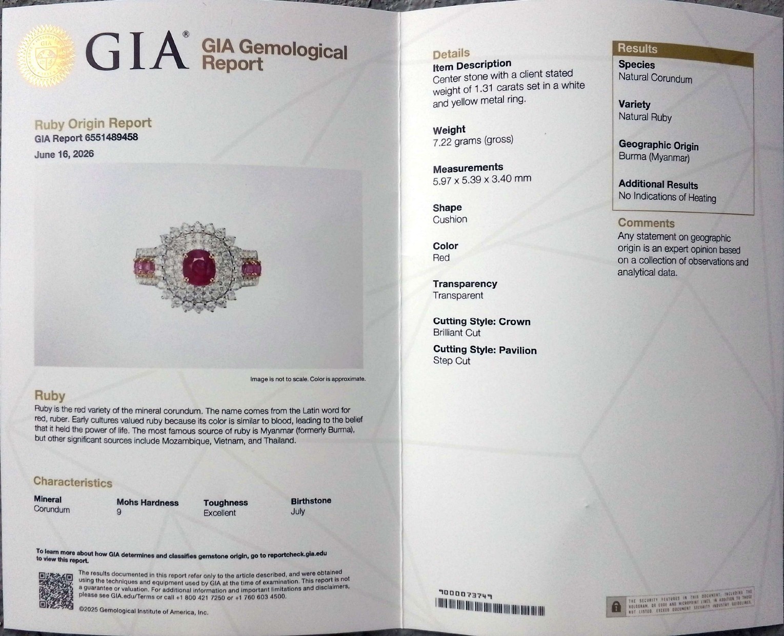 GIA Burmese Red Ruby Ring (Mogok Mine), No Heat Treatment, 18K Gold, 88 Diamonds