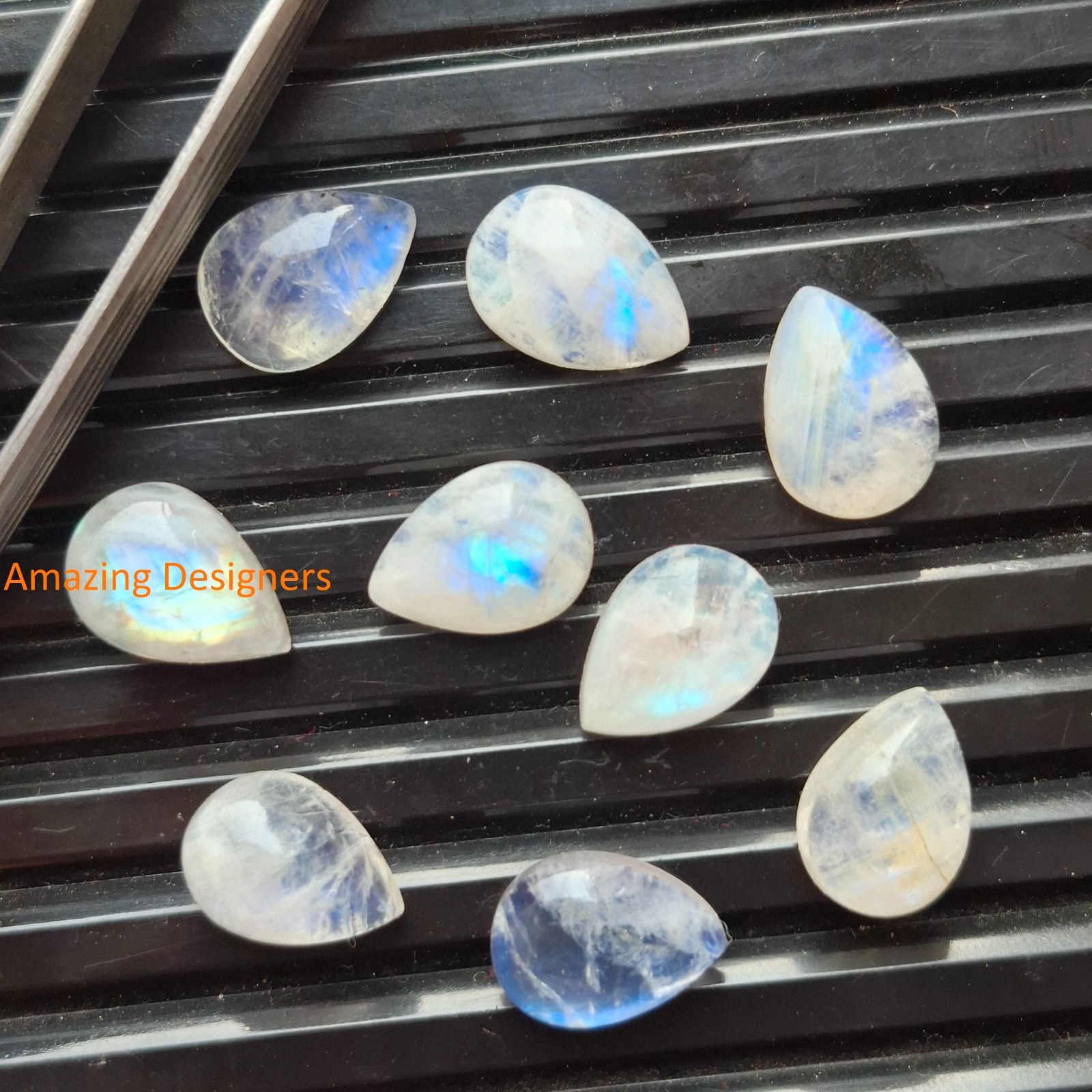 Natural Rainbow Moonstone Pear Cabochon 3x5mm to 12x16mm Loose Gemstone