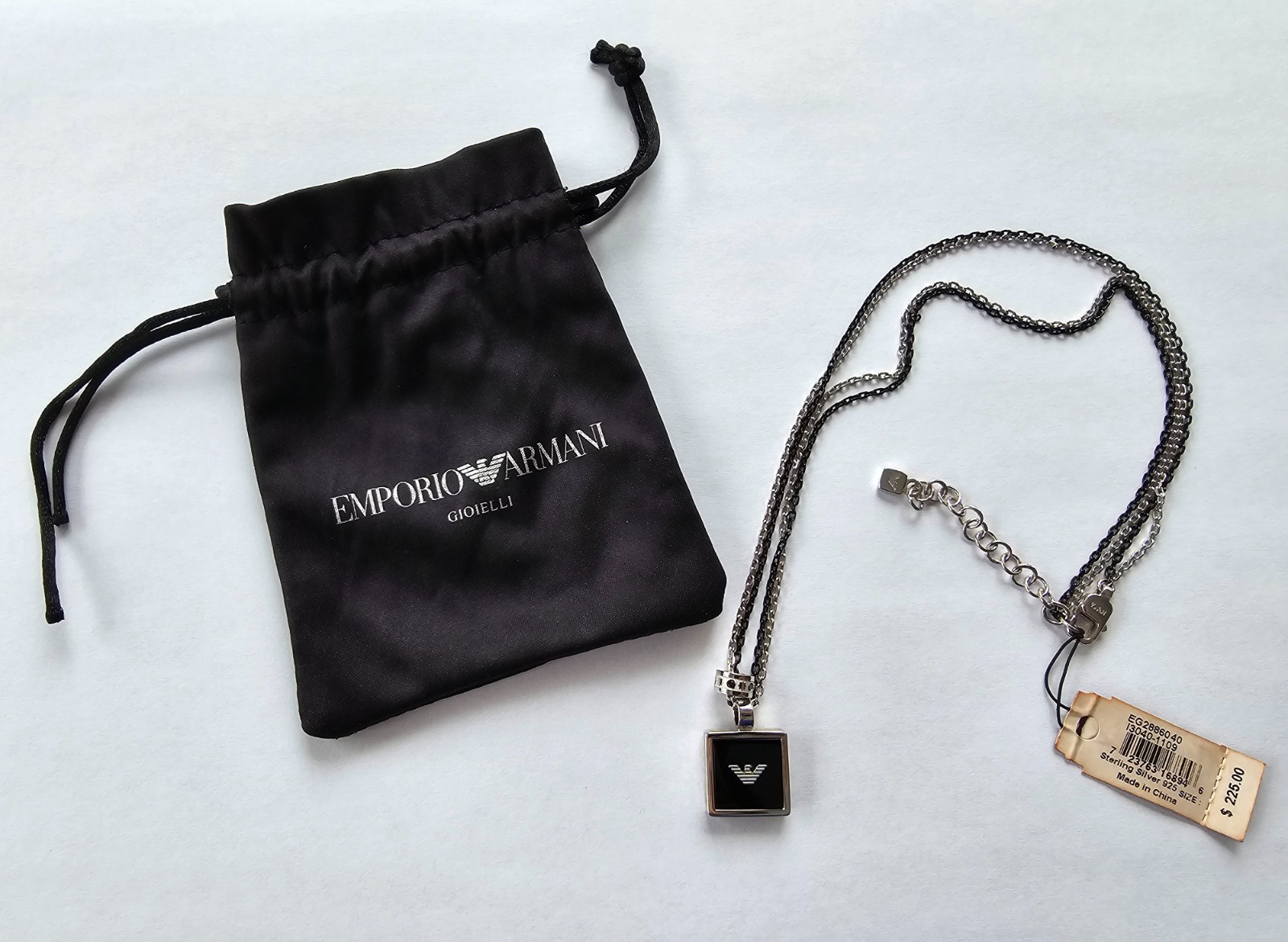 Emporio Armani EG2886 Mens Silver Black Onyx Necklace 925