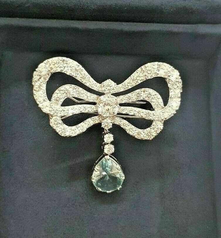 Attractive Queen Marie-Antoinette Ribbon Bow Design White Stone Fine Brooch