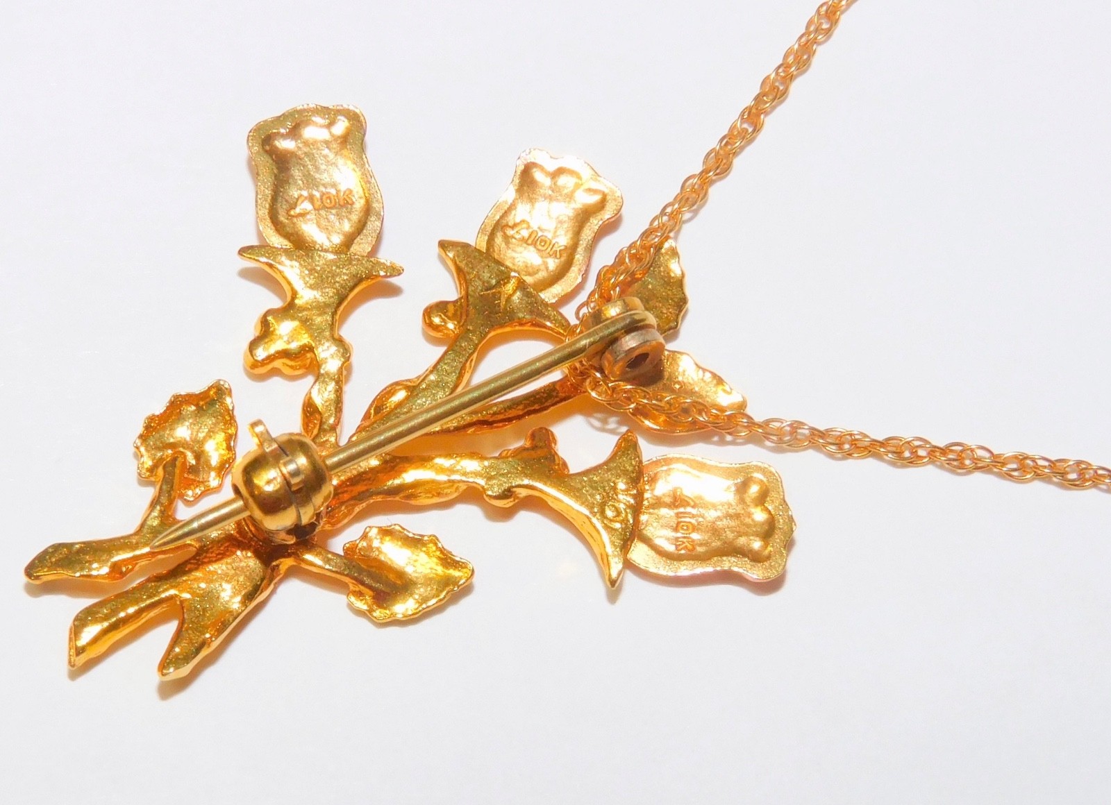 Black Hills Gold 10k Large Rose Bud Pendant Brooch Necklace