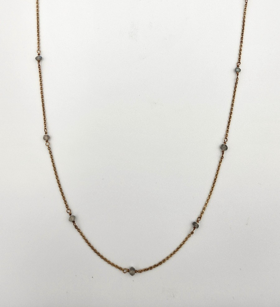 Argento Vivo Long Beaded Station Necklace 18kt Gold Plated Labradorite