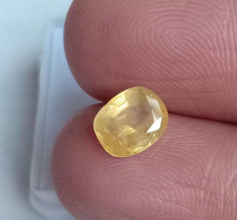 Ceylon Yellow Sapphire Cushion Cut Certified Natural Earth Mine Stone 1.63 Ct