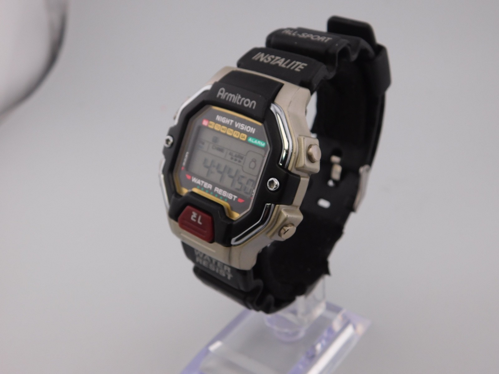 Vintage Armitron All Sport Digital Watch Men Black Gold Tone Backlight