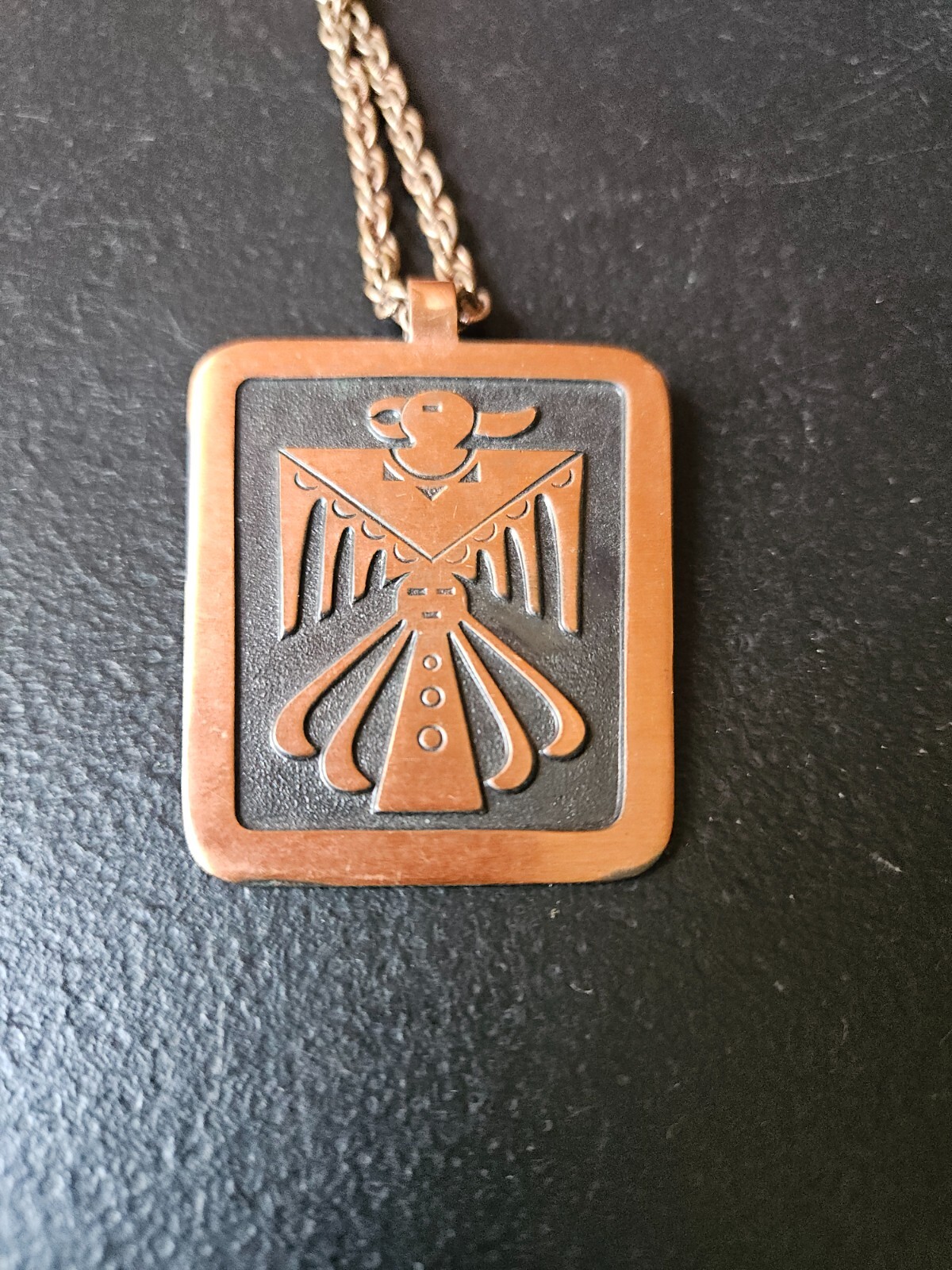 SOLID COPPER, NATIVE AMERICAN THUNDERBIRD PENDANT. STAMPED. NOT CORRECT CHAIN