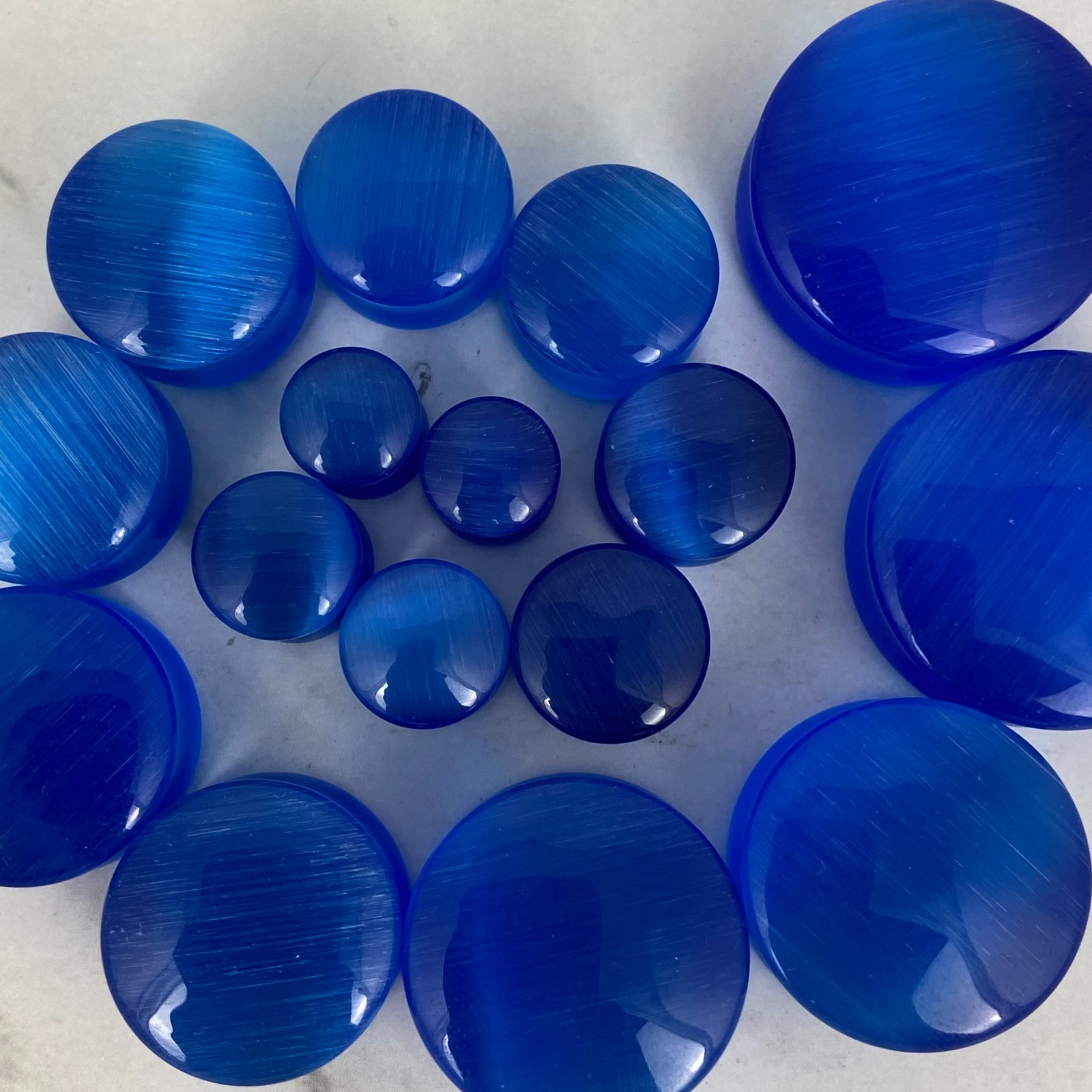Blue Cat Eye Stone Double Flare Plugs (STN-665) set ear gauges PICK SIZE