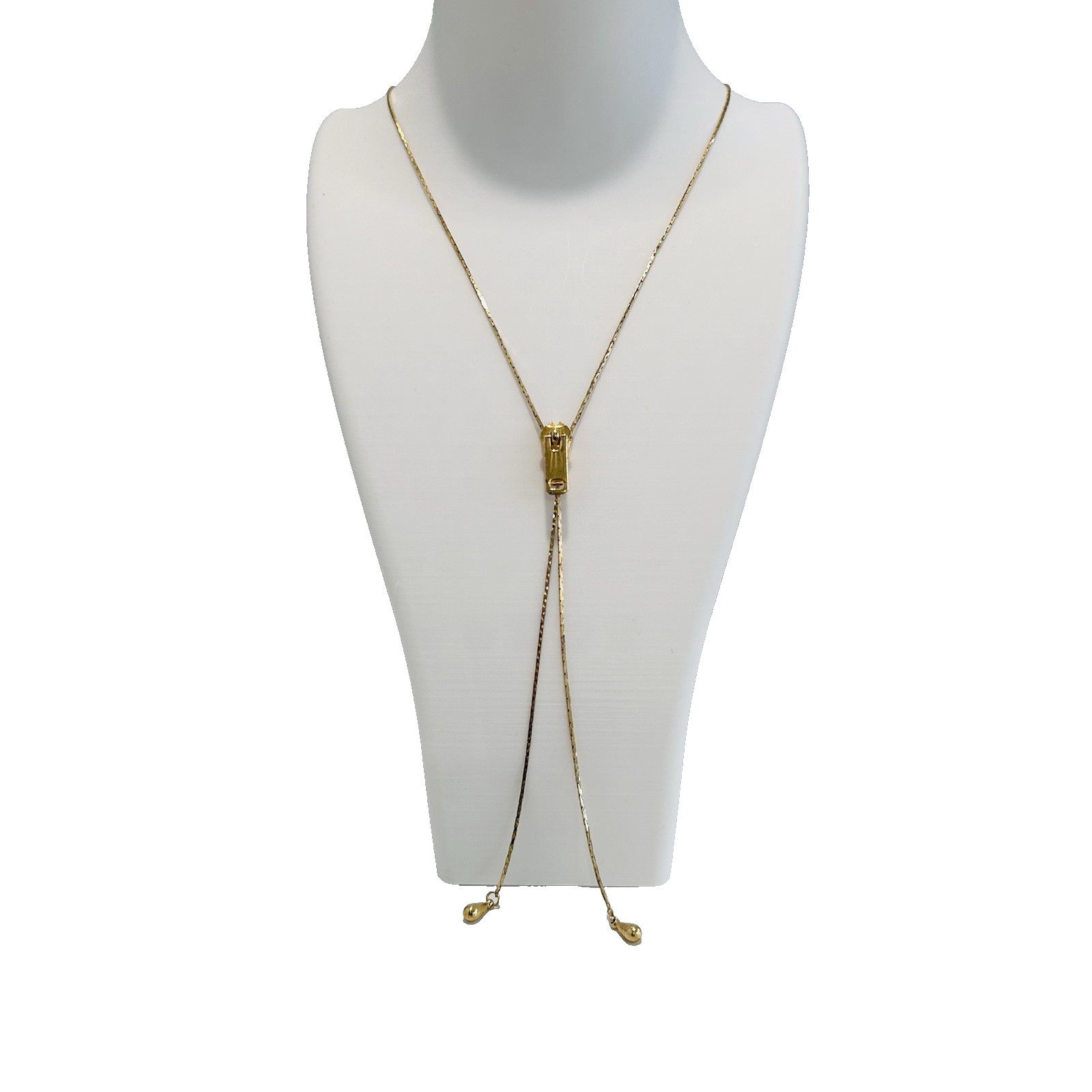 Vintage Zipper Lariat Necklace Snake Chain Goldtone Pull Adjustable 30″ Length