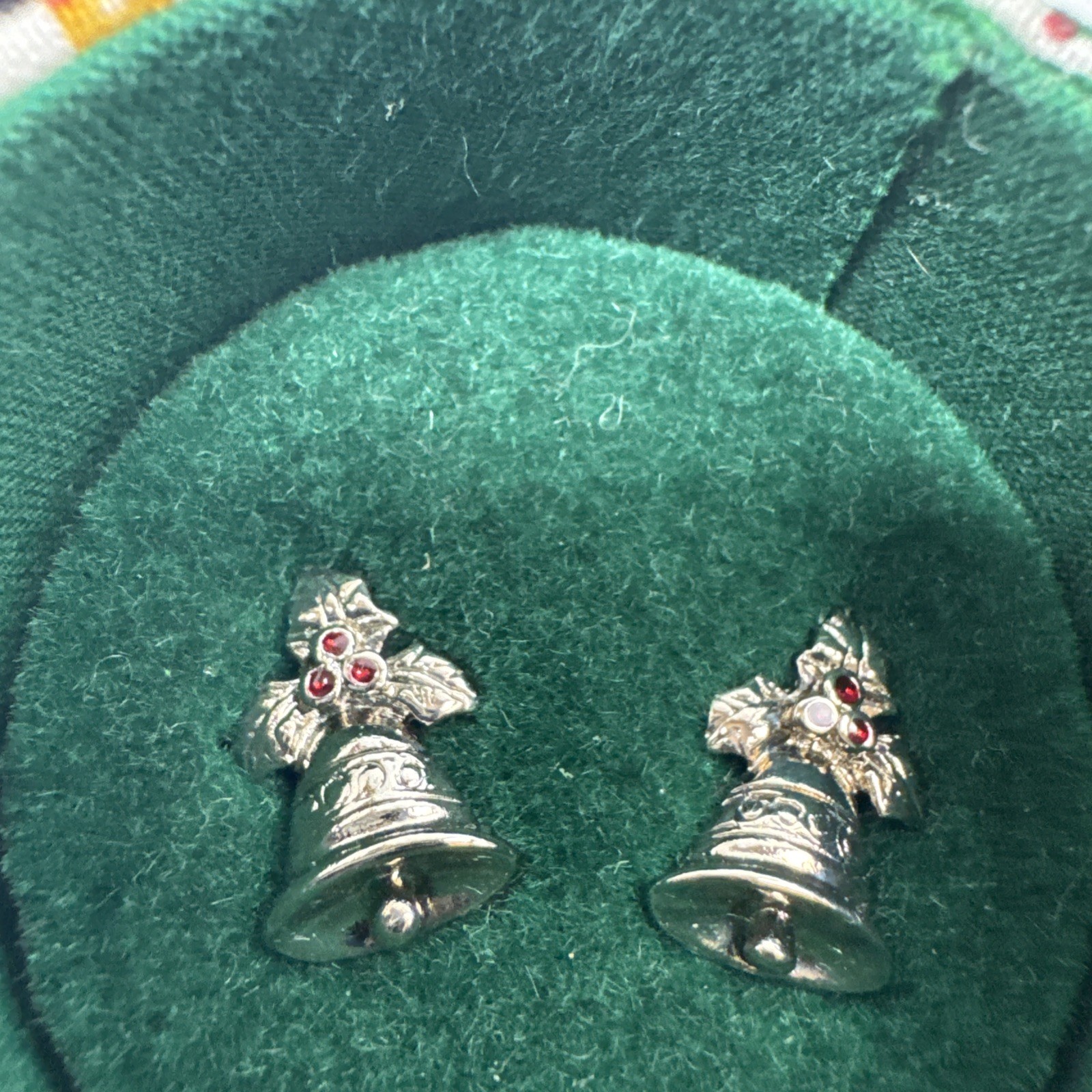 New Boxed Silver tone Christmas Jingle Bells Pierced Earrings