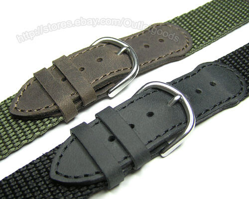 17mm 18mm 19mm 20mm Leather & Nylon Replacement Watchband Strap for Sports Watch