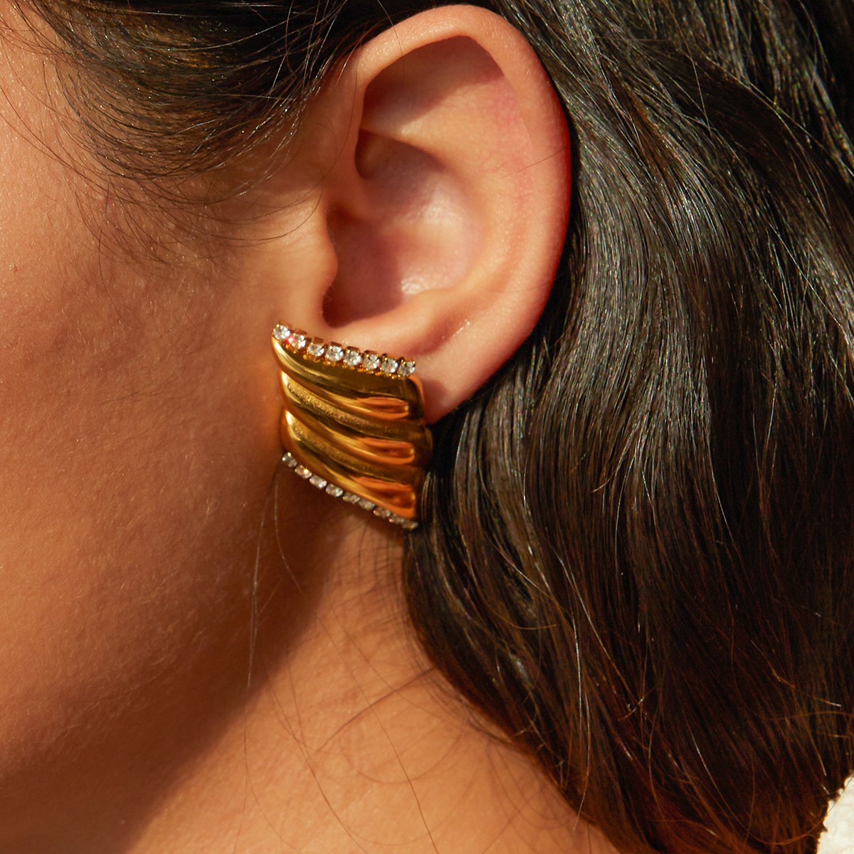 Inlaid Zircon Stainless Steel Geometric Stud Earrings