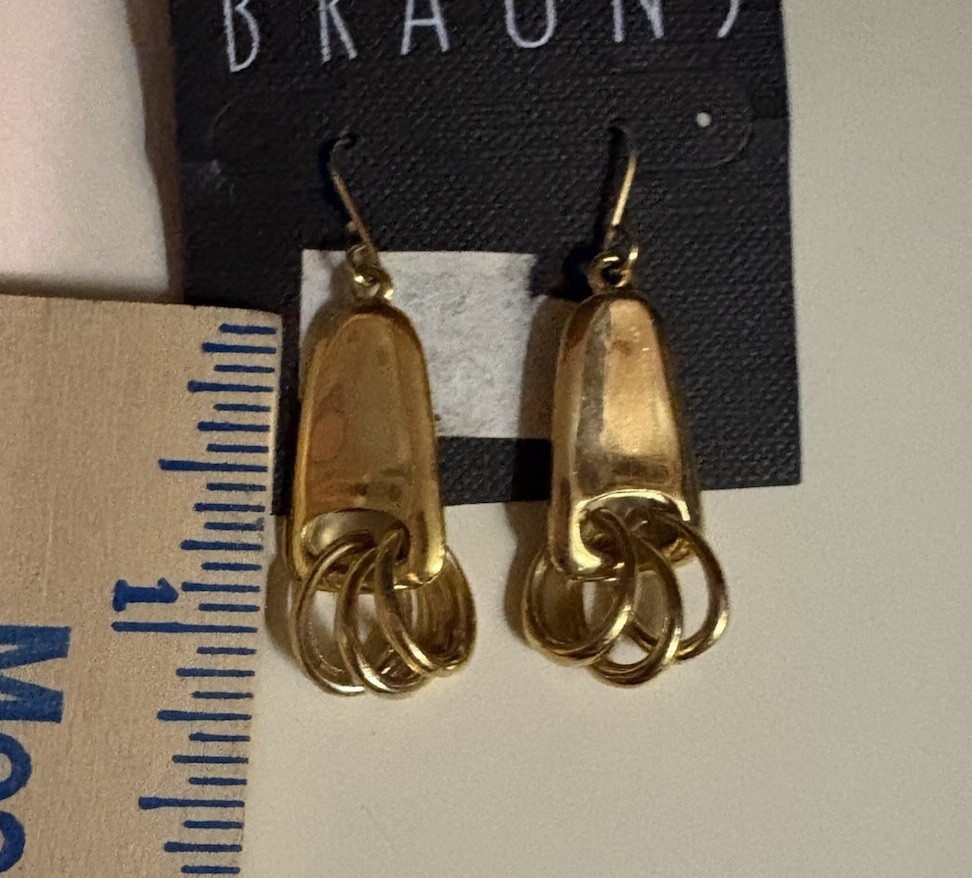 Vintage Braun Dangle Gold Tone Triple Ring Pierced Earring