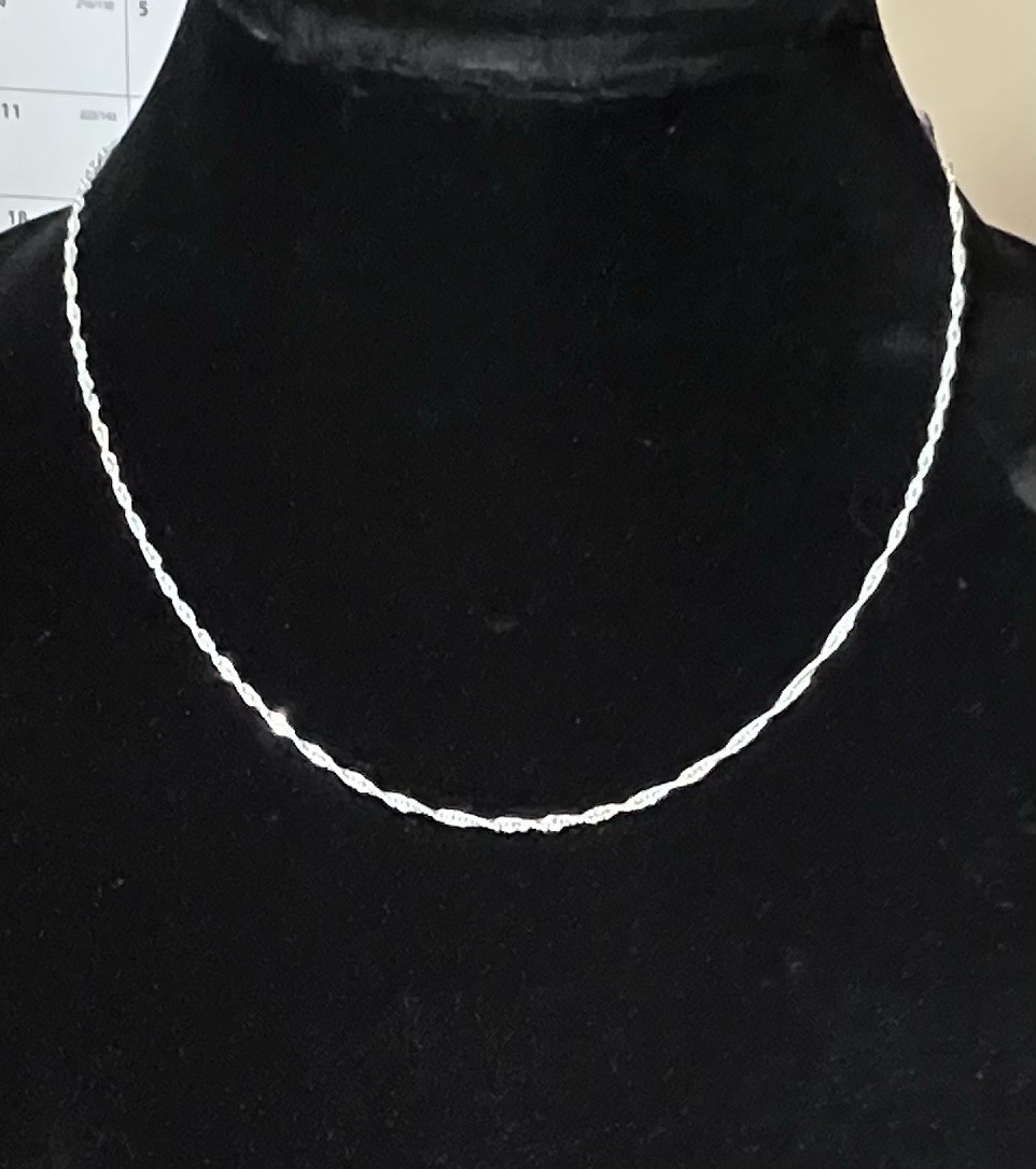925 Sterling Silver Singapore Chain Necklace, Spring Ring, Made in Italy 18”