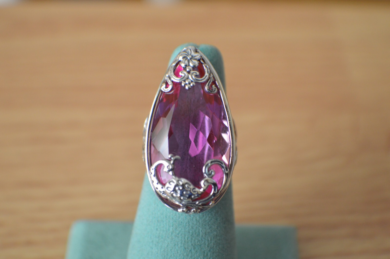 26.00ct Orchid Quartz Triplet Peacock Ring Fine Sterling Silver Size 7 ~ 30x15mm
