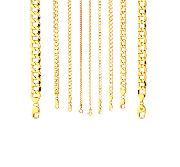 10k Yellow Gold 2mm-11mm Curb Chain Necklace Bracelet Size 7″-30″ Hollow