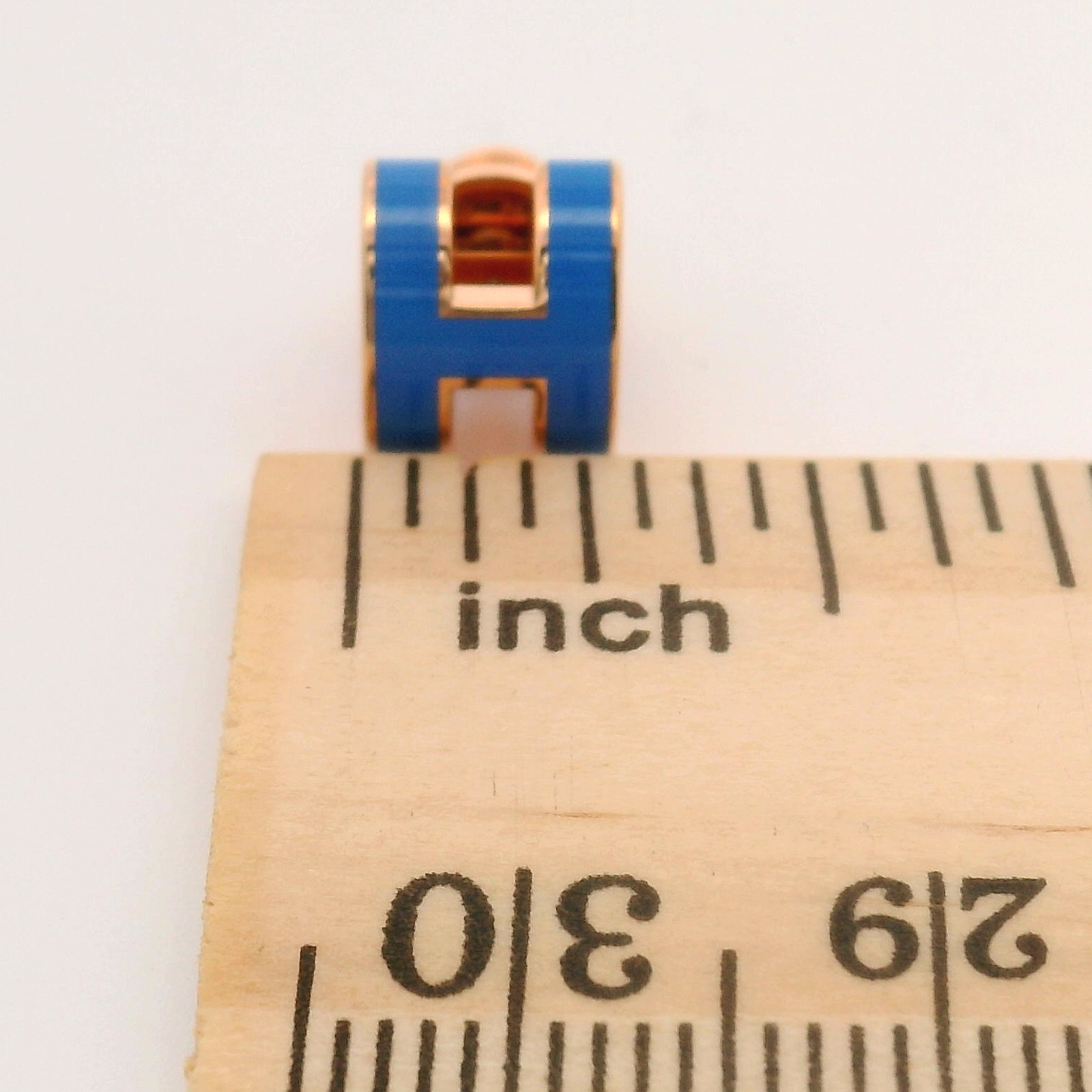 Hermes Mini Pop H Rose Gold Tone & Blue Enamel Earrings