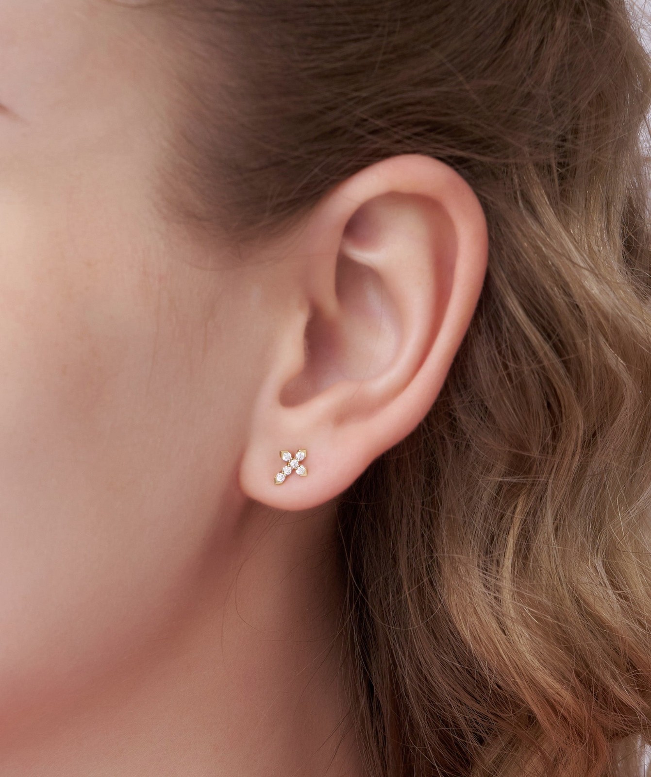 0.17 Ct Round Lab Grown Diamond 14K Gold Six Diamond Cross Stud Earrings For Her