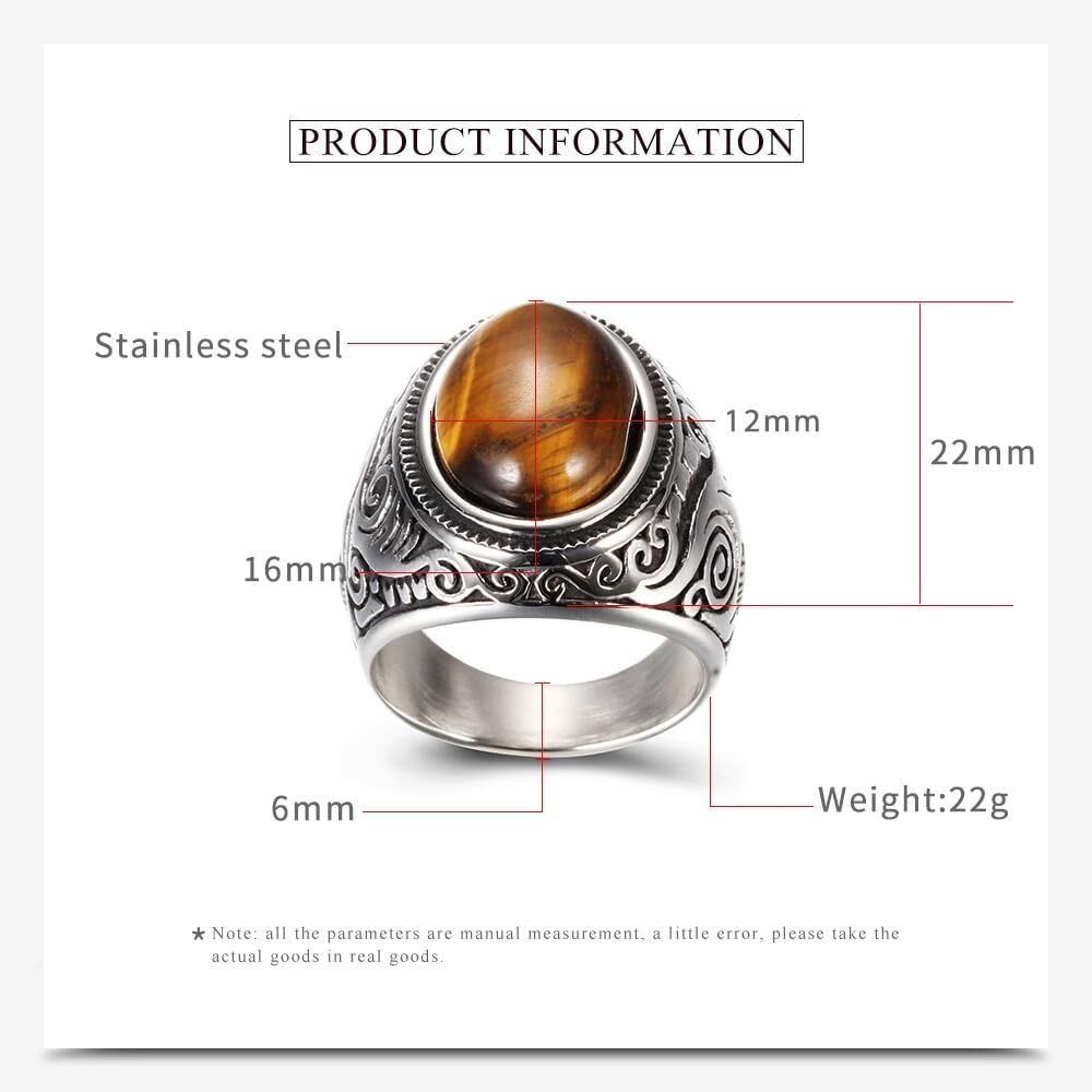 Stainless Steel Retro Tiger Eye Stone Ring,Black Onyx Oval More Color Stone Ring