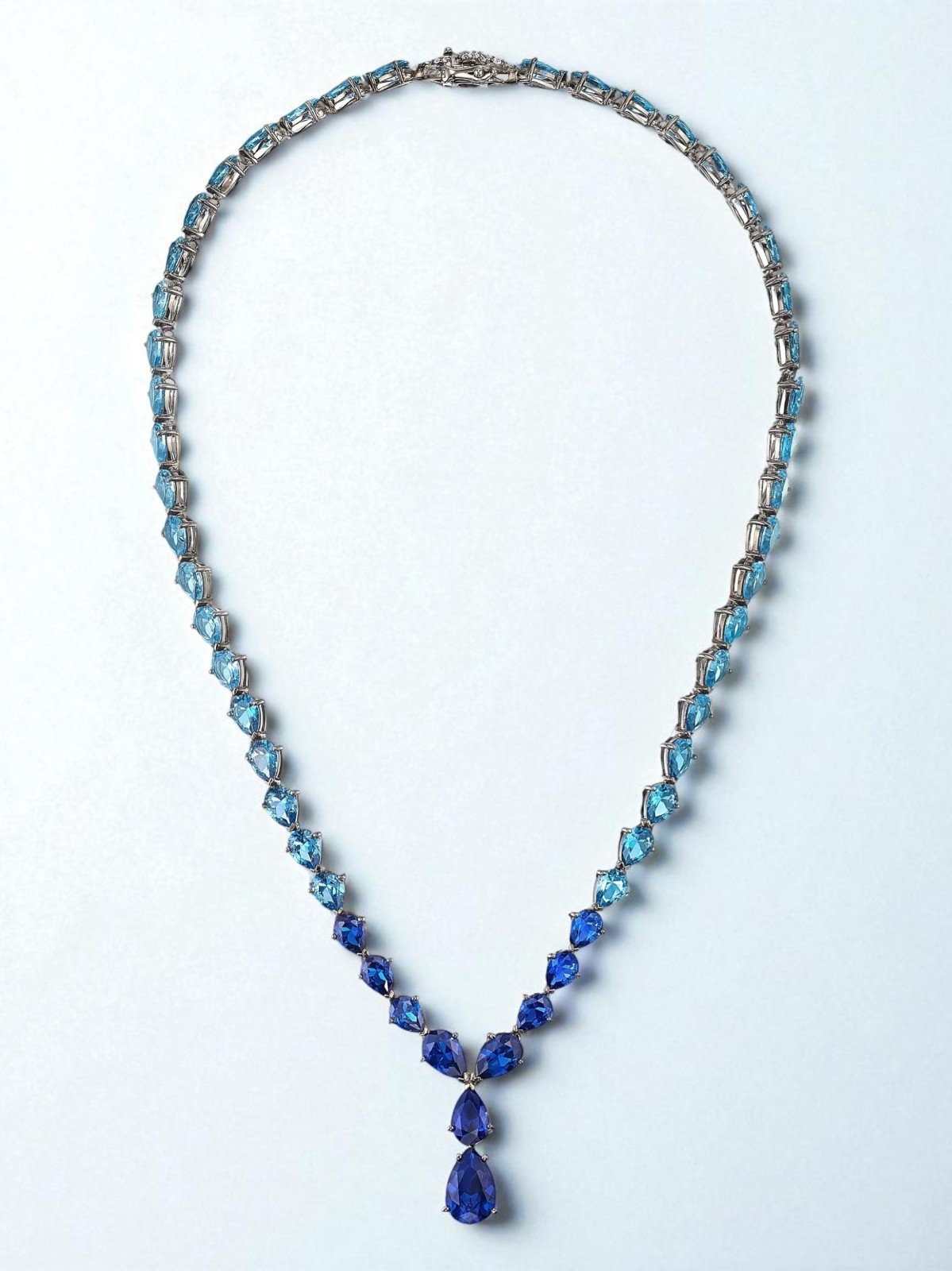 Blue Sapphire And Aqua 925 Sterling Silver Tennis Weeding Gift Necklace