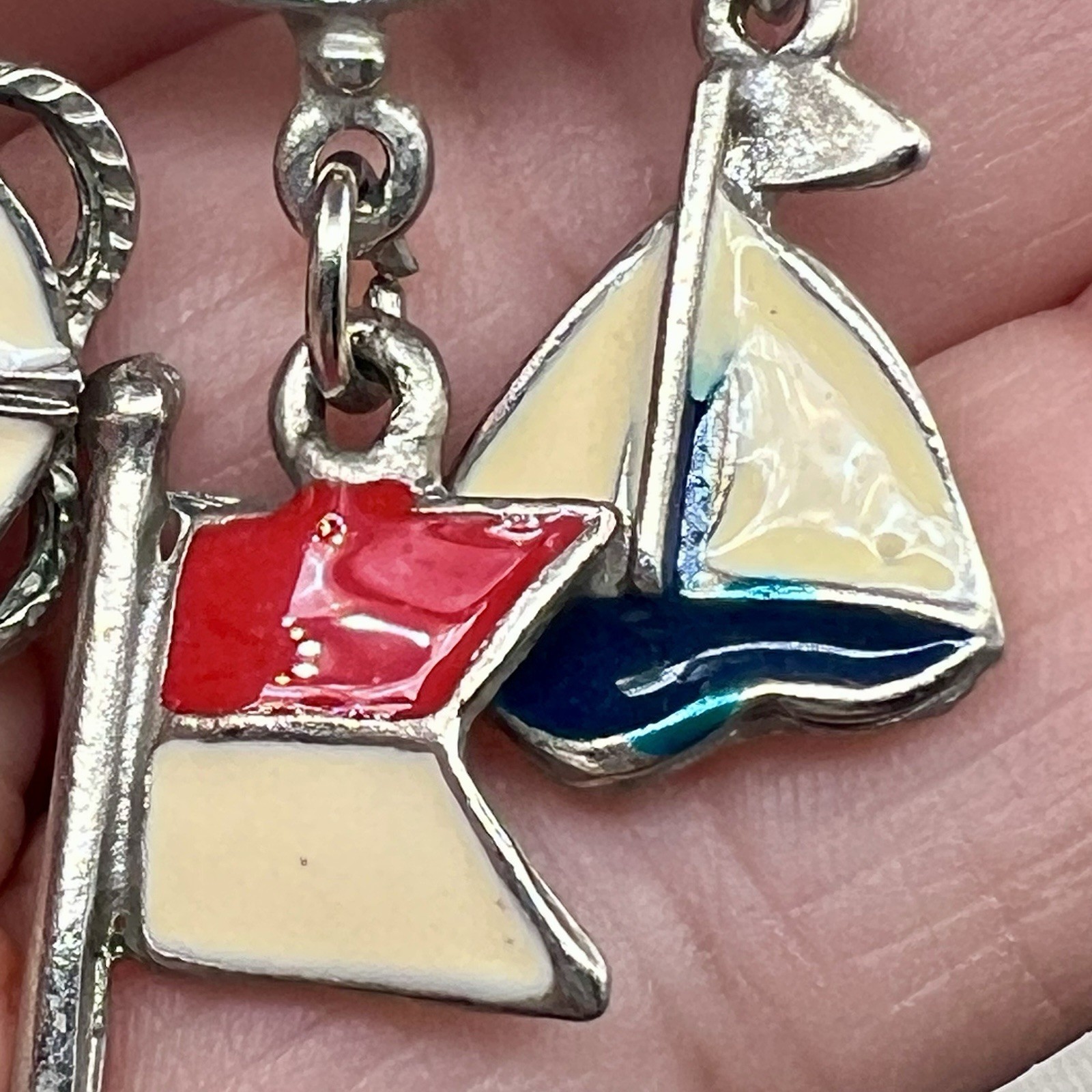 Nautical Charm Dangle Earrings Anchor Sailboat Flag Enamel Coastal Beach Sailing
