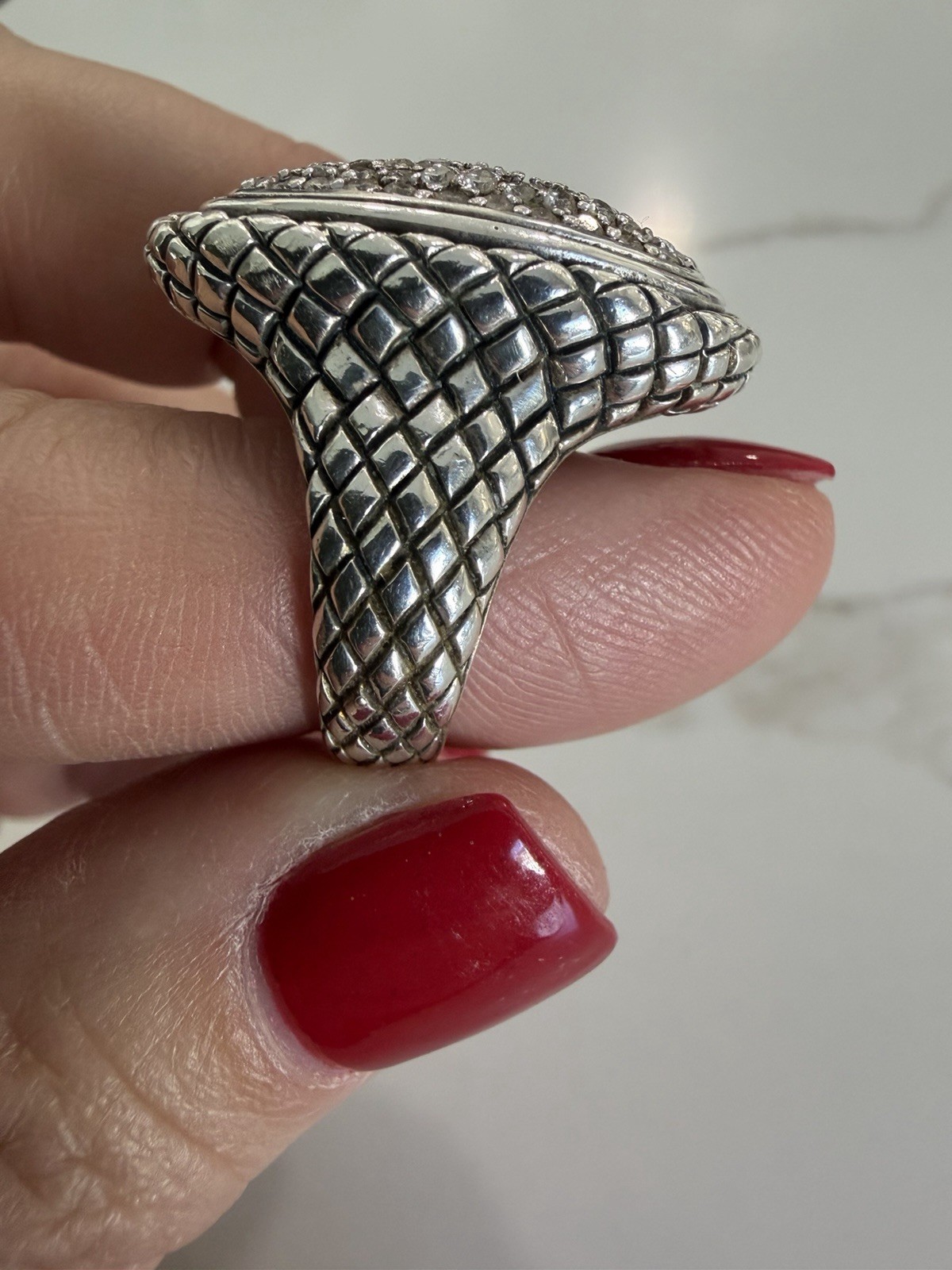 SCOTT KAY Sterling Silver Pave Woven Statement Size 7.5 Bold Cocktail Ring