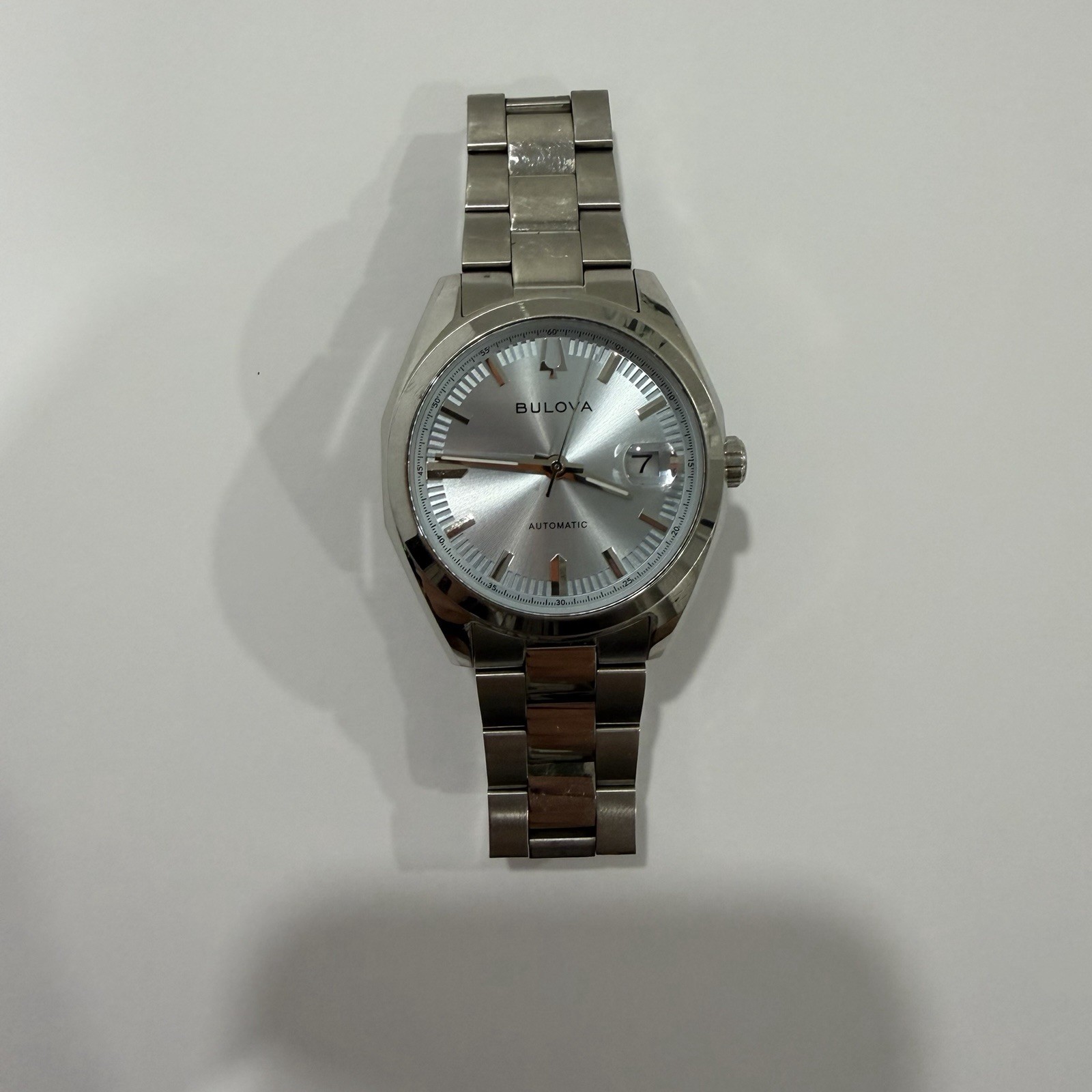 Bulova Automatic Light Blue Dial Stainless Steel Bracelet Date Watch w/ Box
