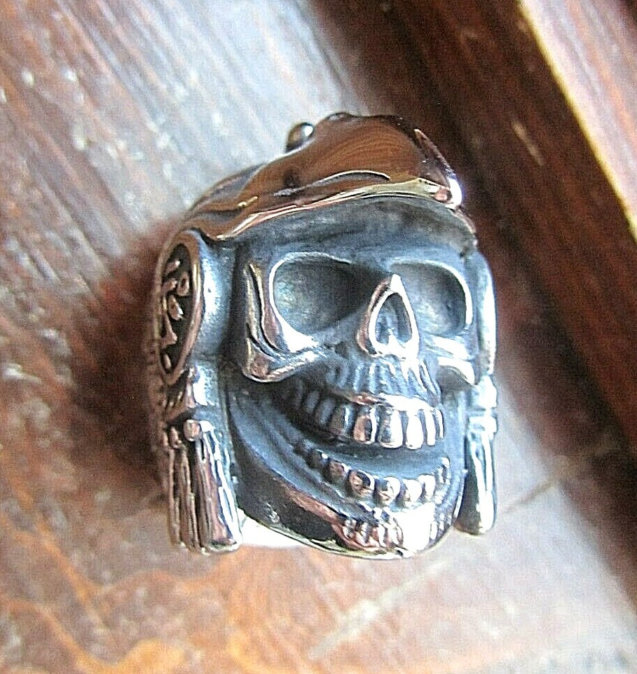 Skull-Face Aztec Warrior Stainless Steel Pre-Columbian Meso-American Silver Ring