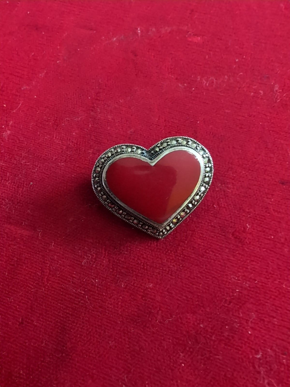Sterling Silver Marcasite Red Heart Pin Brooch Pendant Vintage Jewelry