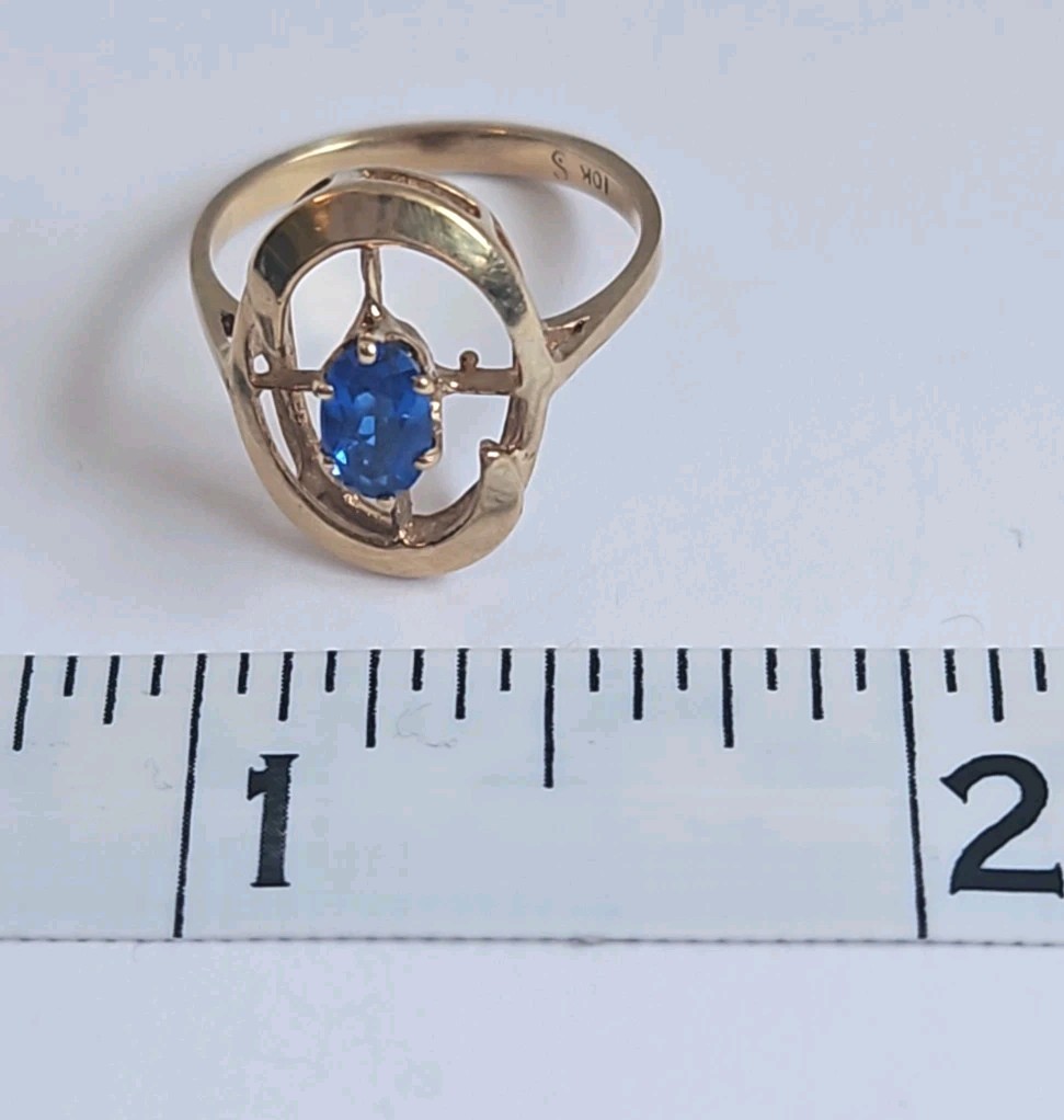 Vintage 10k Yellow Gold Oval Orbit Lab Created Spinel Ring Size 6 Mod Vibe