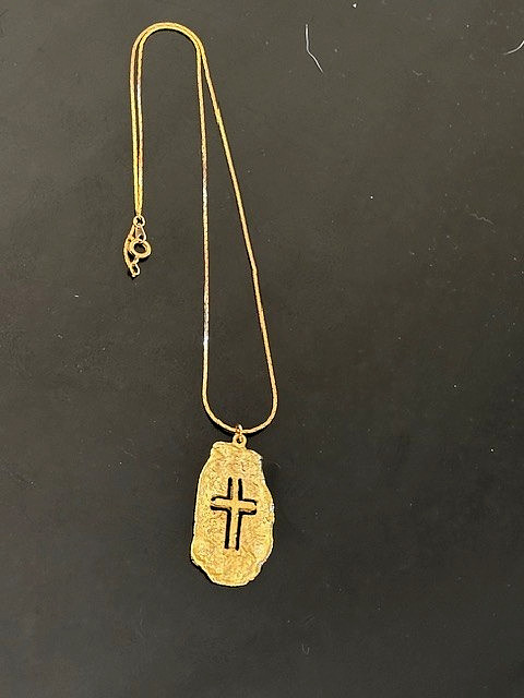 Diamond Cut Nugget Cutout Cross Pendant 24k Gold Plate Chain Necklace Free Ship