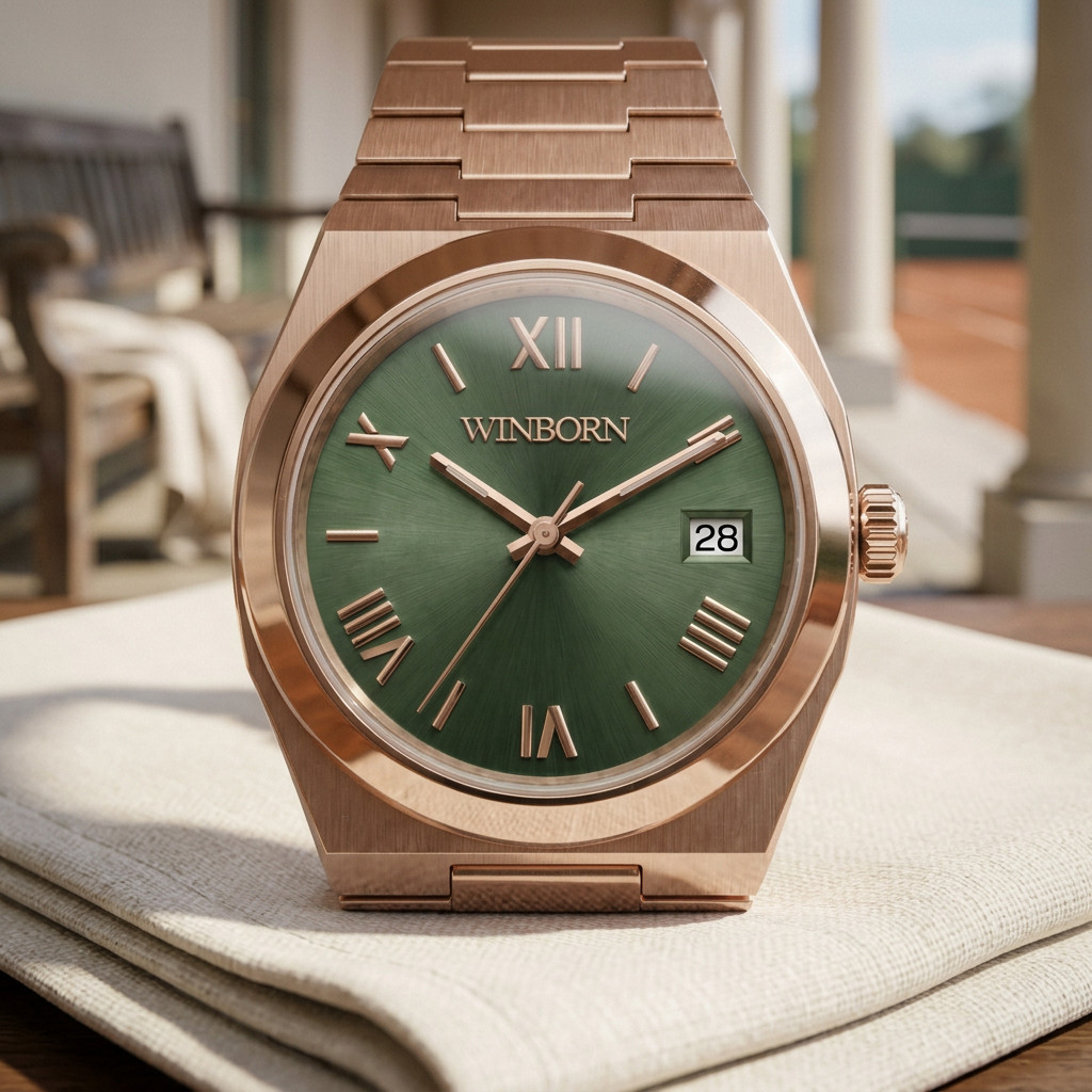 WINBORN Forest Green Roman-Numeral Two-Tone Date Watch Water Resistant
