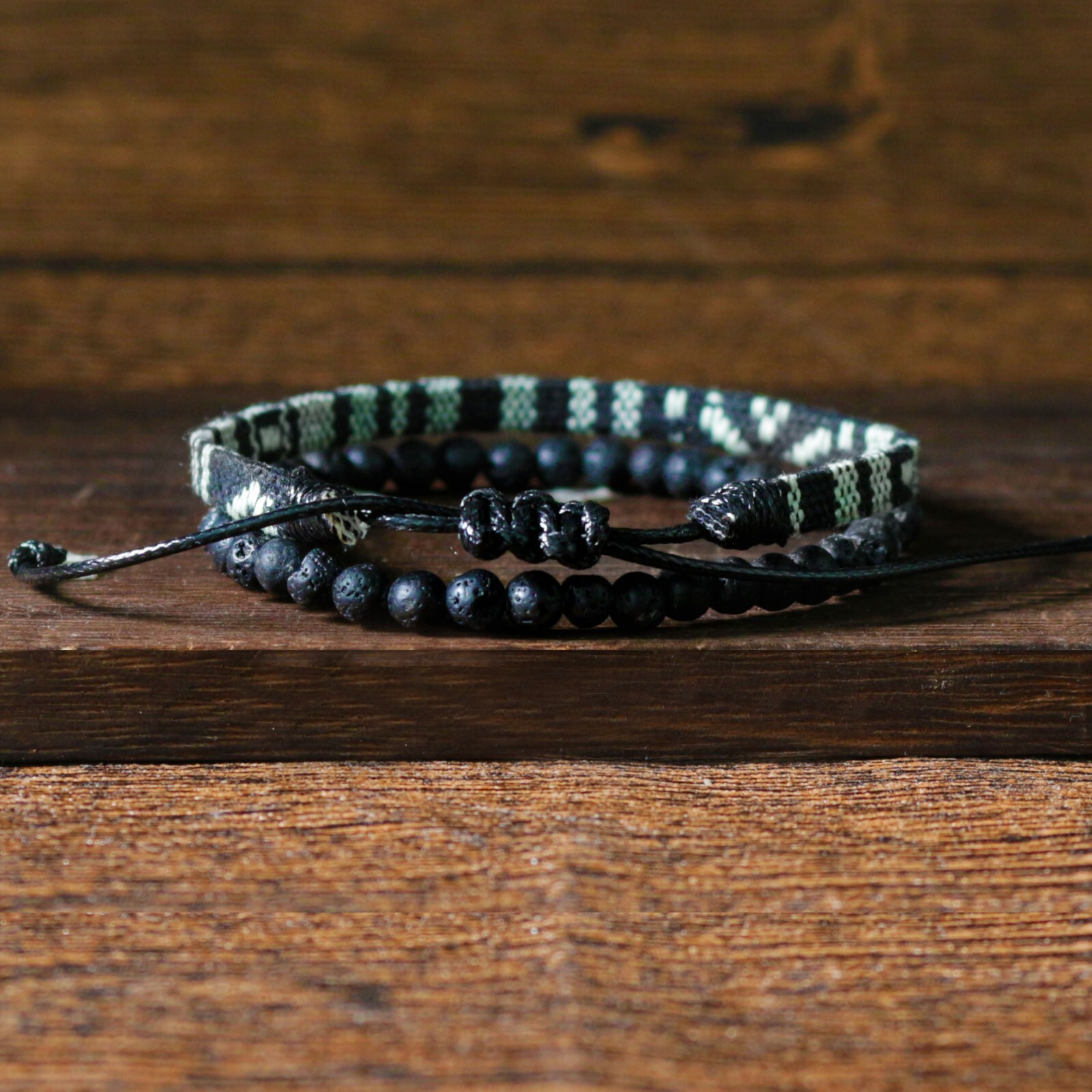 Boho Surfer Bracelet Lava Beads Handmade Woven Friendship Bracelet for Women Men