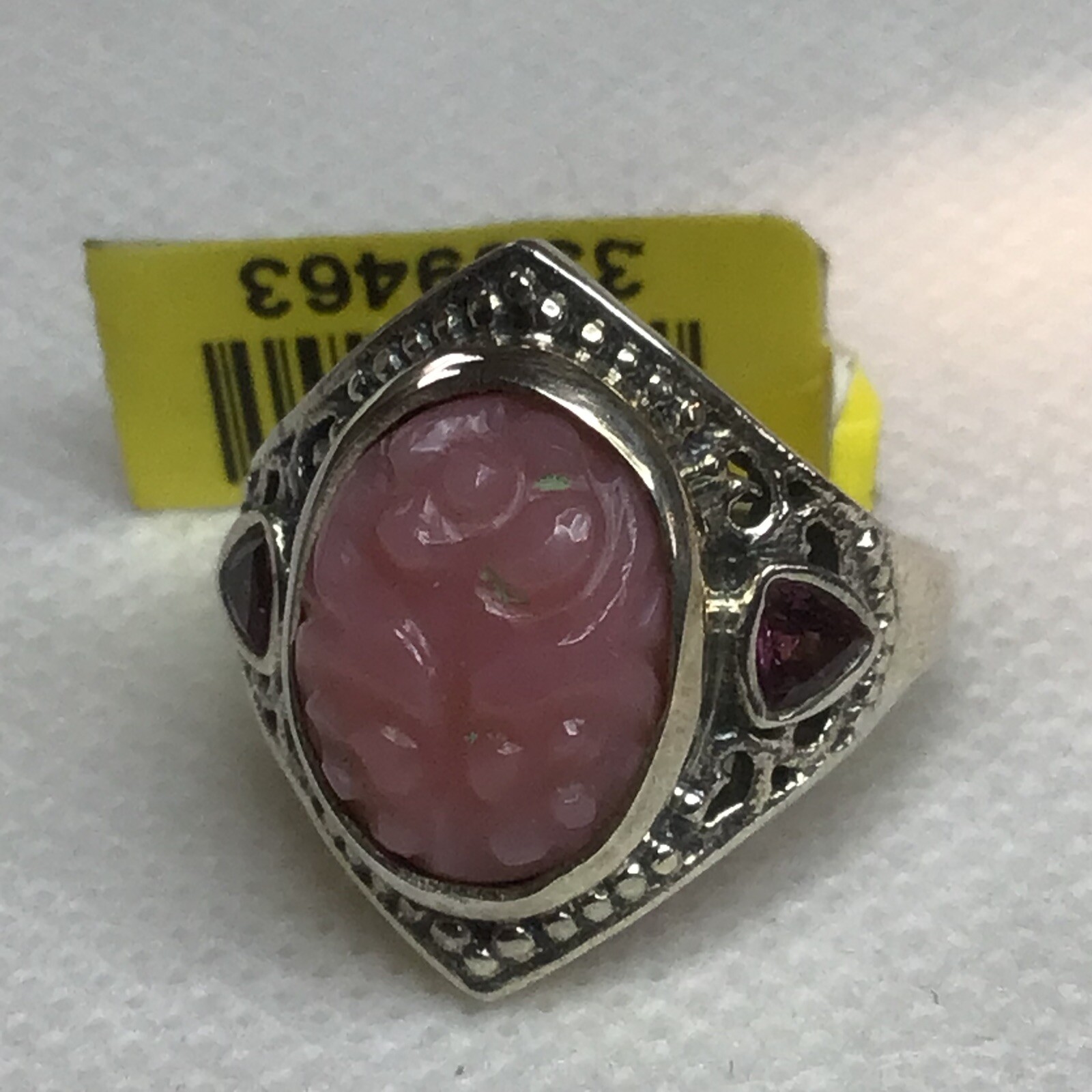 Carved Peruvian Pink Opal & Orissa Rhodolite Garnet Ring (Sz7) TGW 5.15cts