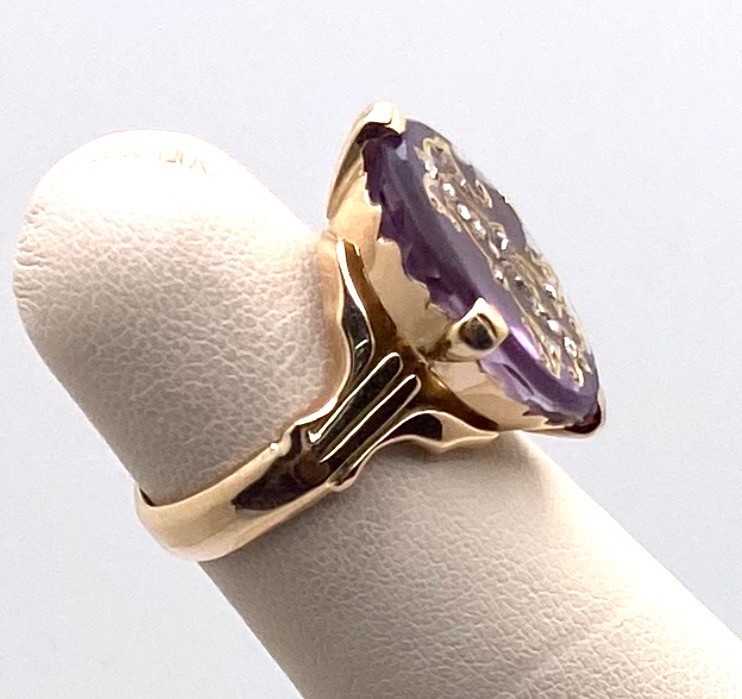 Antique 14k Gold Amethyst and Rose Cut Diamond Ring 10.3 Grams Size 8
