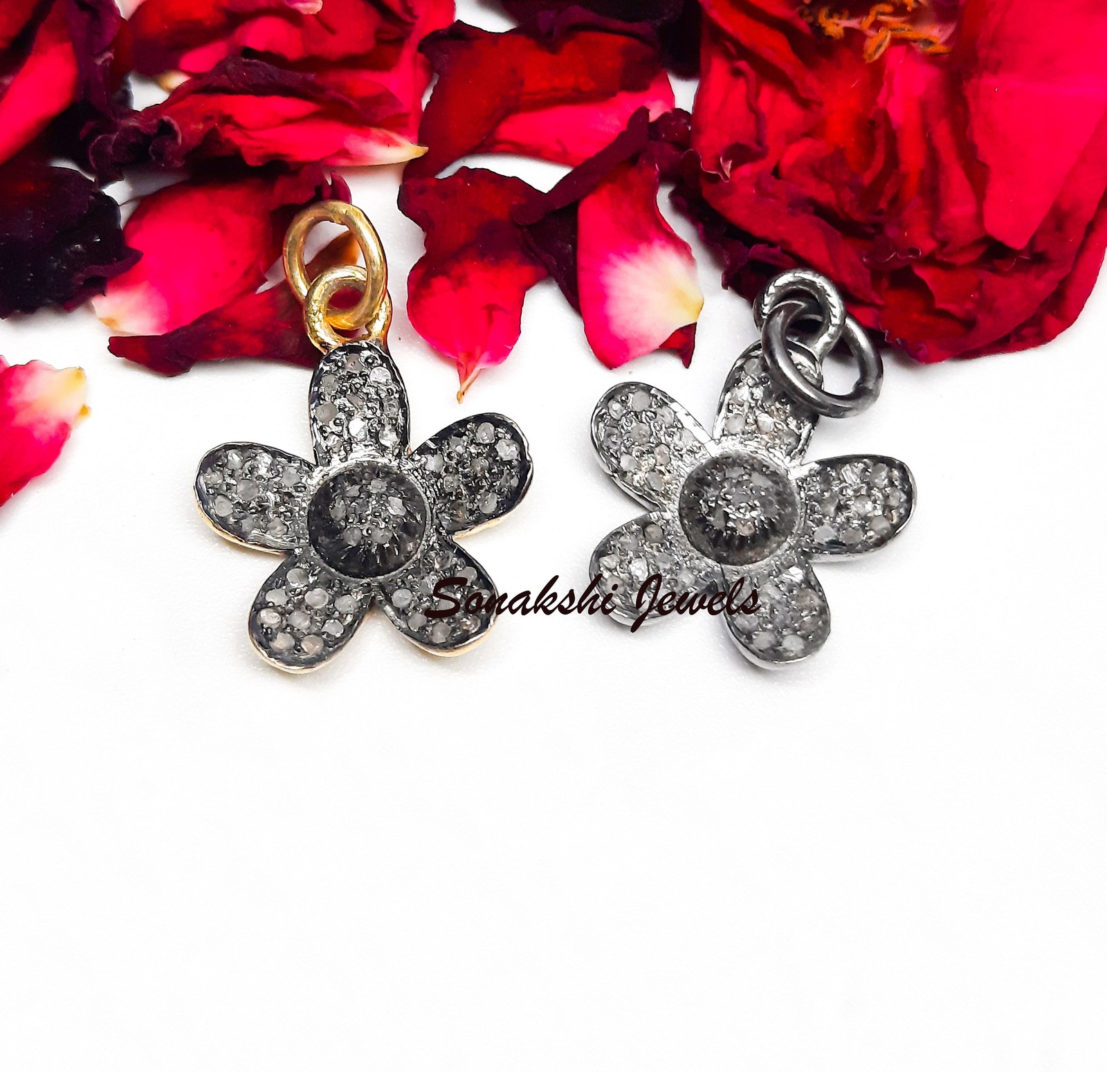 Handmade Rose Cut Diamond Pendant Necklace: 925 Sterling Silver Pendant
