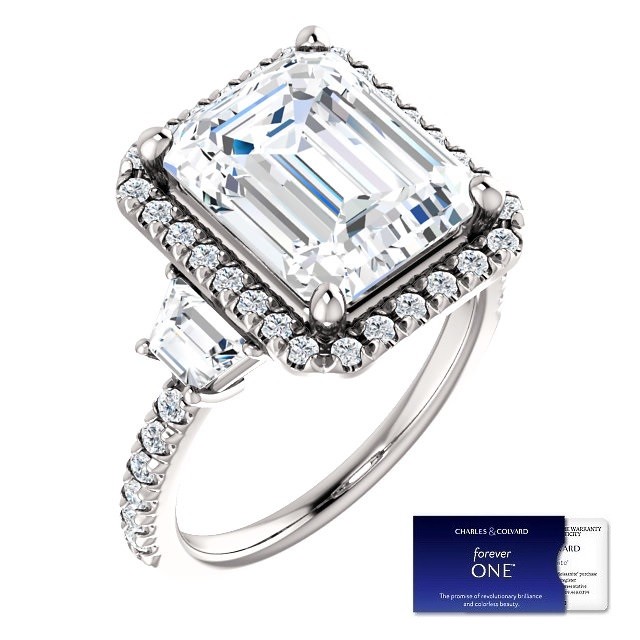 6.00 Carat Forever One Emerald Cut Halo Style Ring (Charles & Colvard)