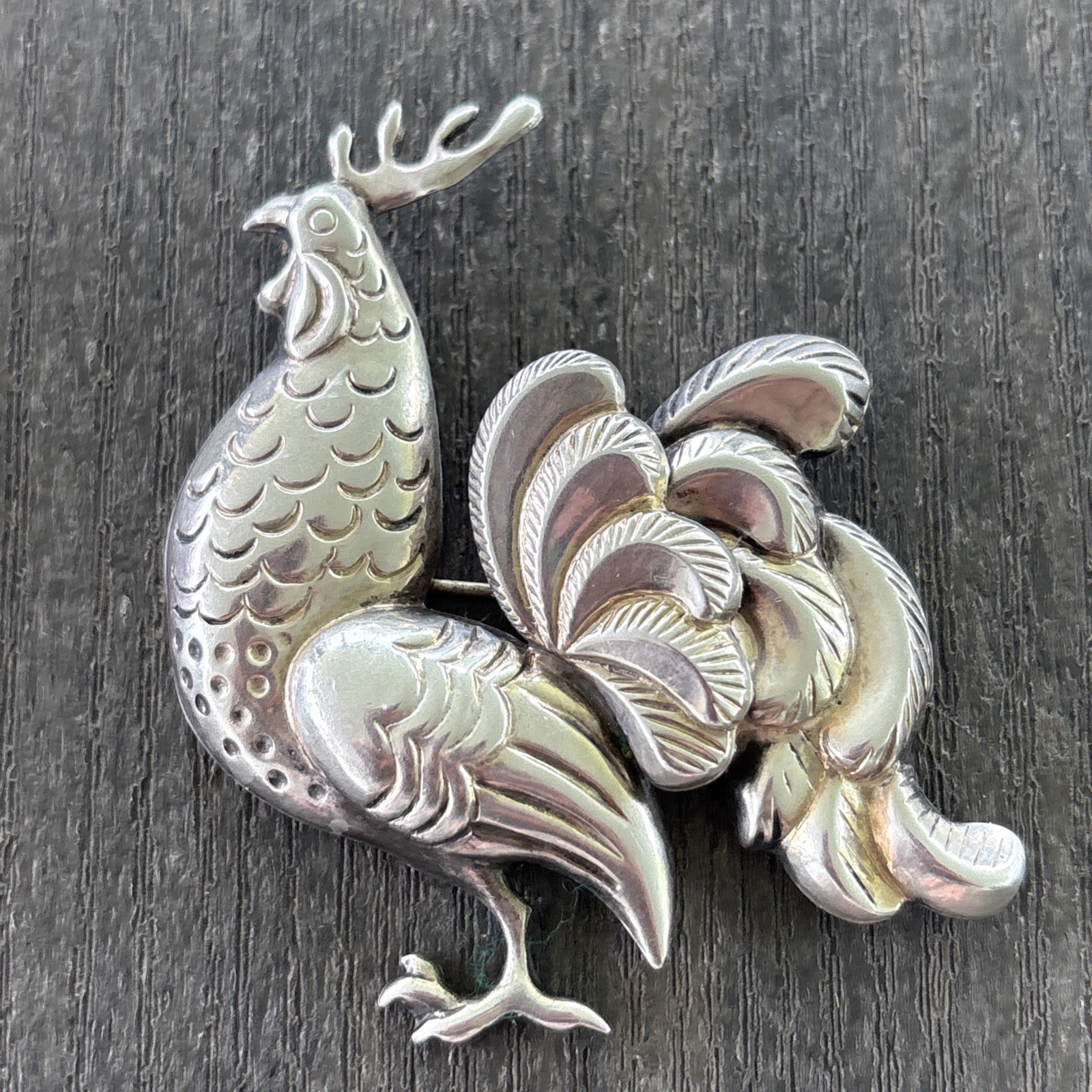 Sterling Silver Large Rooster Pin Brooch Marked Lang 10.6 Grams 2.25” x 2”