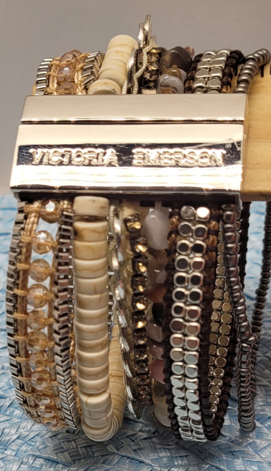 Victoria Emerson Natural Beaded Wrap Cuff Bracelet Multi Strand, Layered Magnet