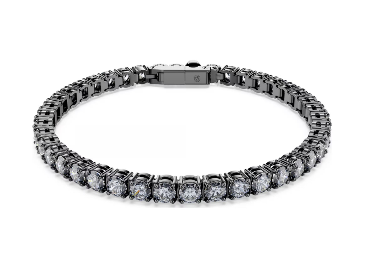 SWAROVSKI Matrix Tennis bracelet Round cut Gray Ruthenium plated