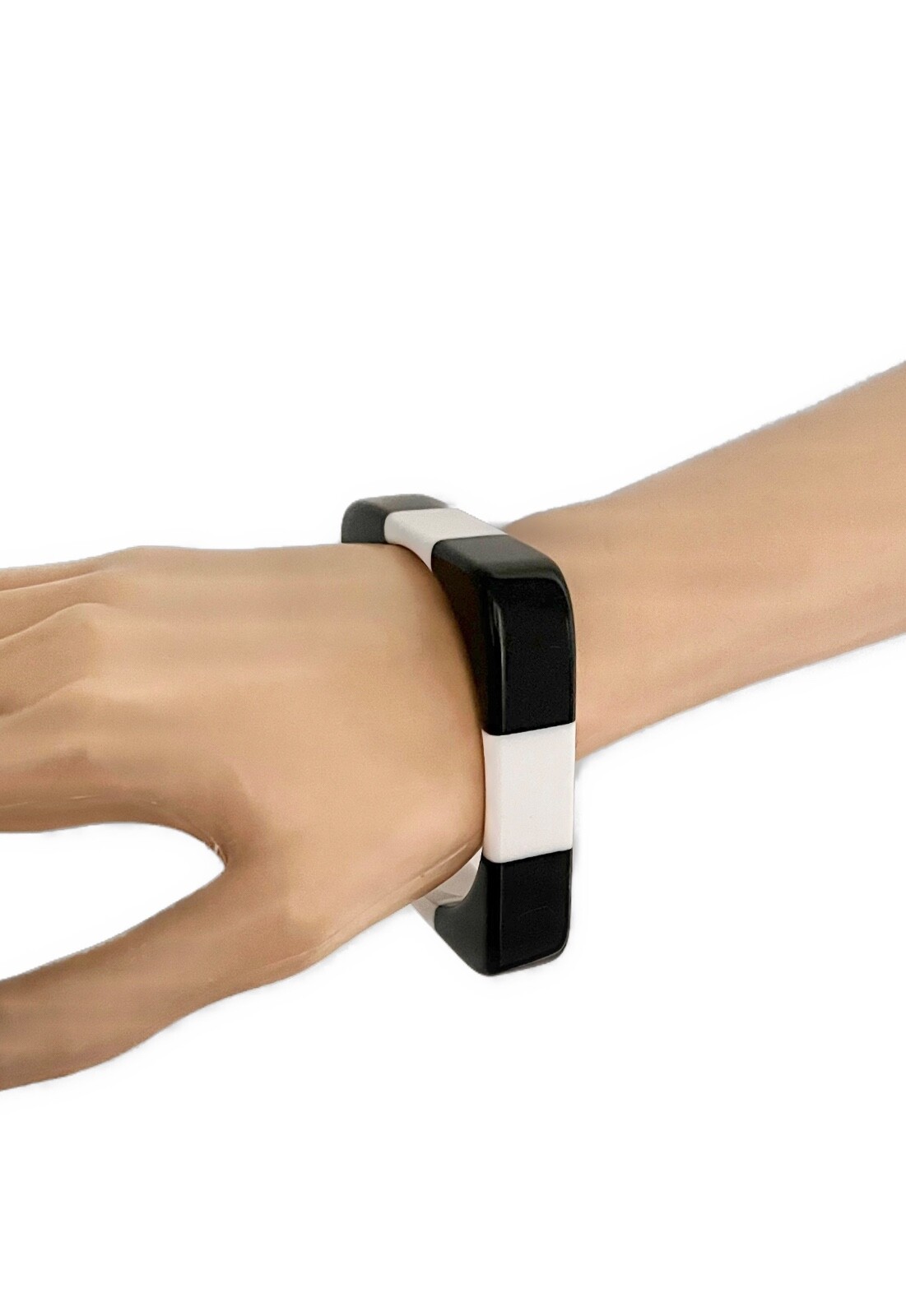 Fun Retro Bohemian Black & White Square Bangle Acrylic no no noBracelet