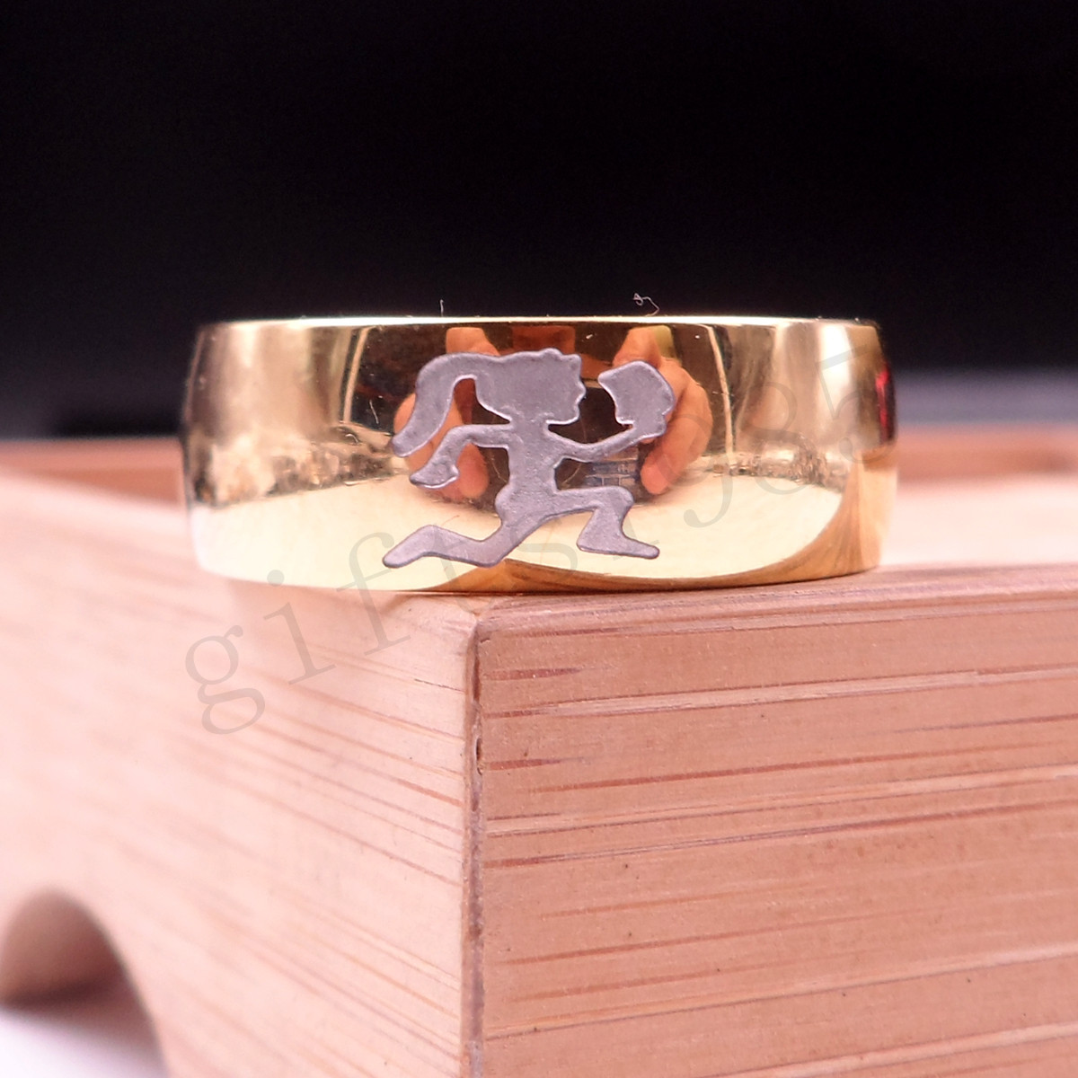 HATCHETMAN GIRL GOLDEN RING STAINLESS STEEL ICP Etching TWIZTID HIGHLY POLISHED