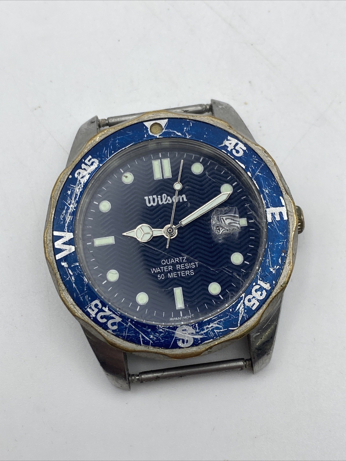Men’s WILSON Silver Tone, Diver Style, Blue Dial Bracelet Watch, 40mm New Batt