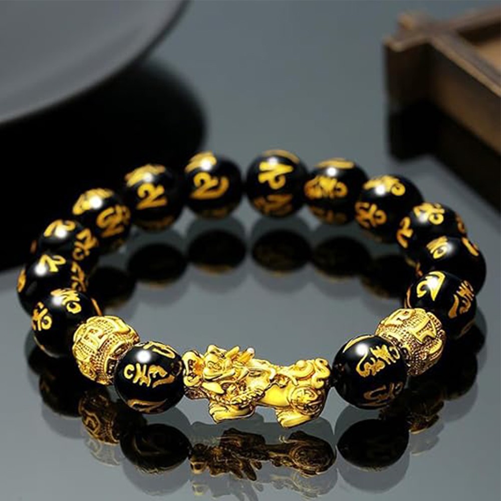 Feng Shui Black Obsidian Beads Pixiu Bracelet Attract Wealth Good Luck Jewelry