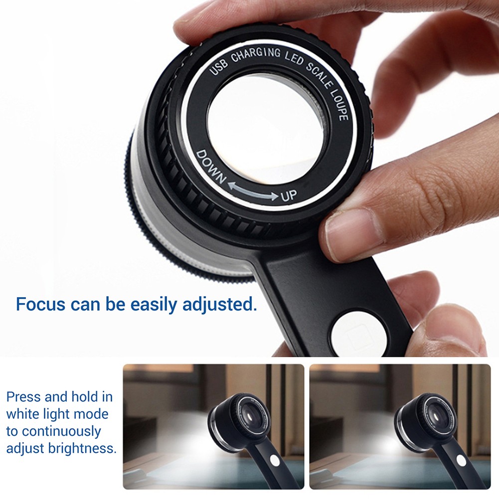 Loupe Magnifier USB-C Rechargeable Magnifying Glass with LED Light,Scale,K9 Lens