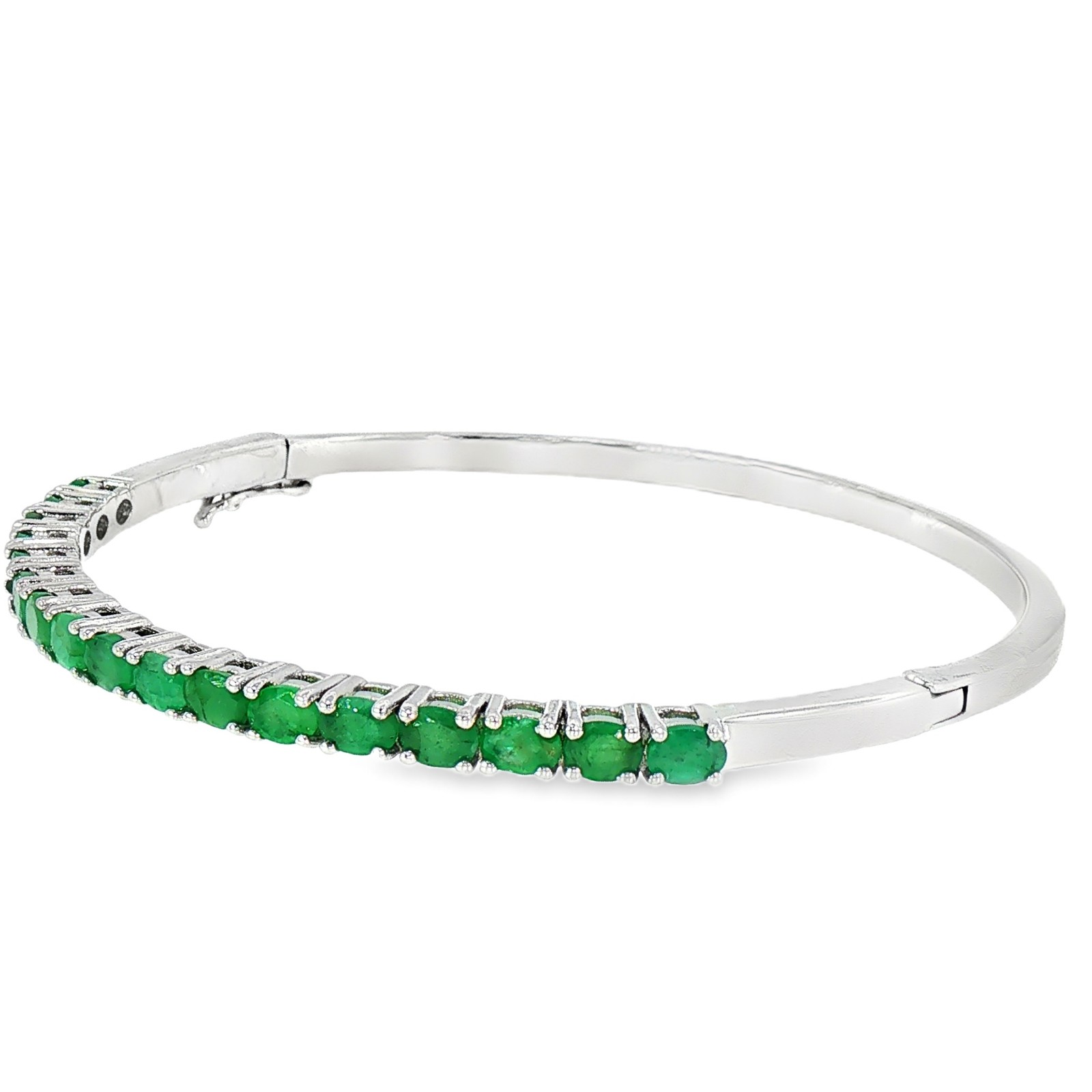 Emerald Gemstone 925 Sterling Silver 65x4mm Oval Bangle Bracelet Top Rich Green
