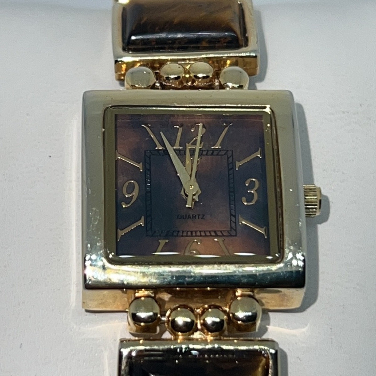 Burgi Gold Tone Tigers Eye Watch