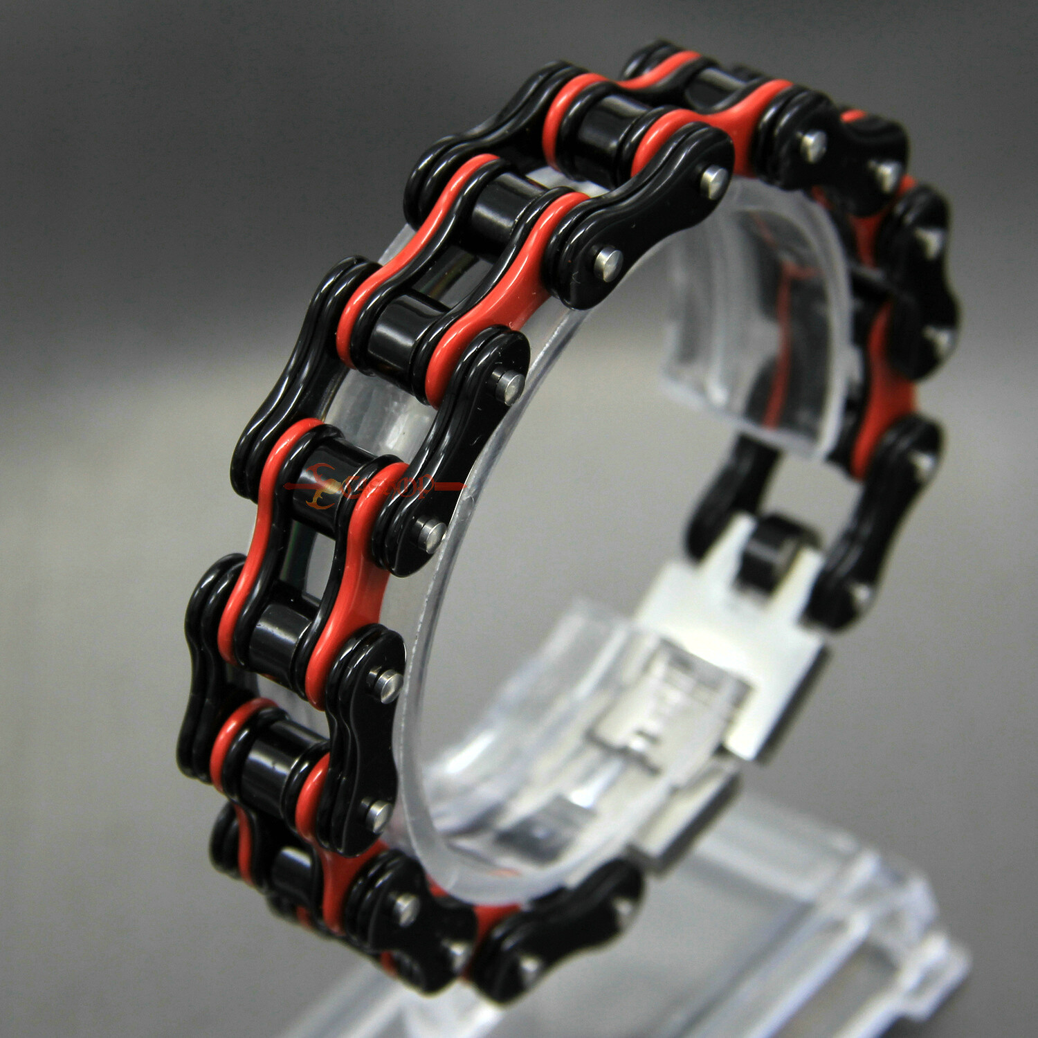 Mens Stainless Steel Motorcycle Bike Chain Link Bracelet Heavy Biker Black/Red