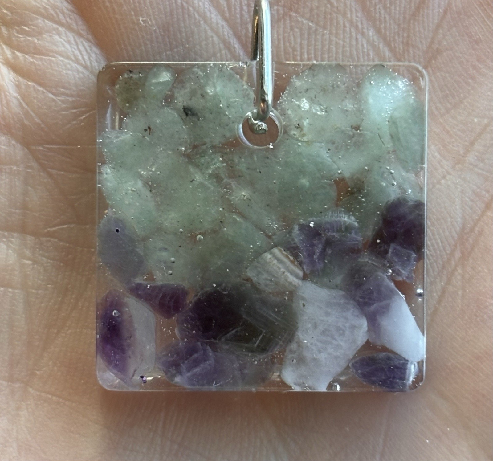 Amethyst & Green Adventurine Healing Pendant Resin Boho Witchy Gemstone Jewelry